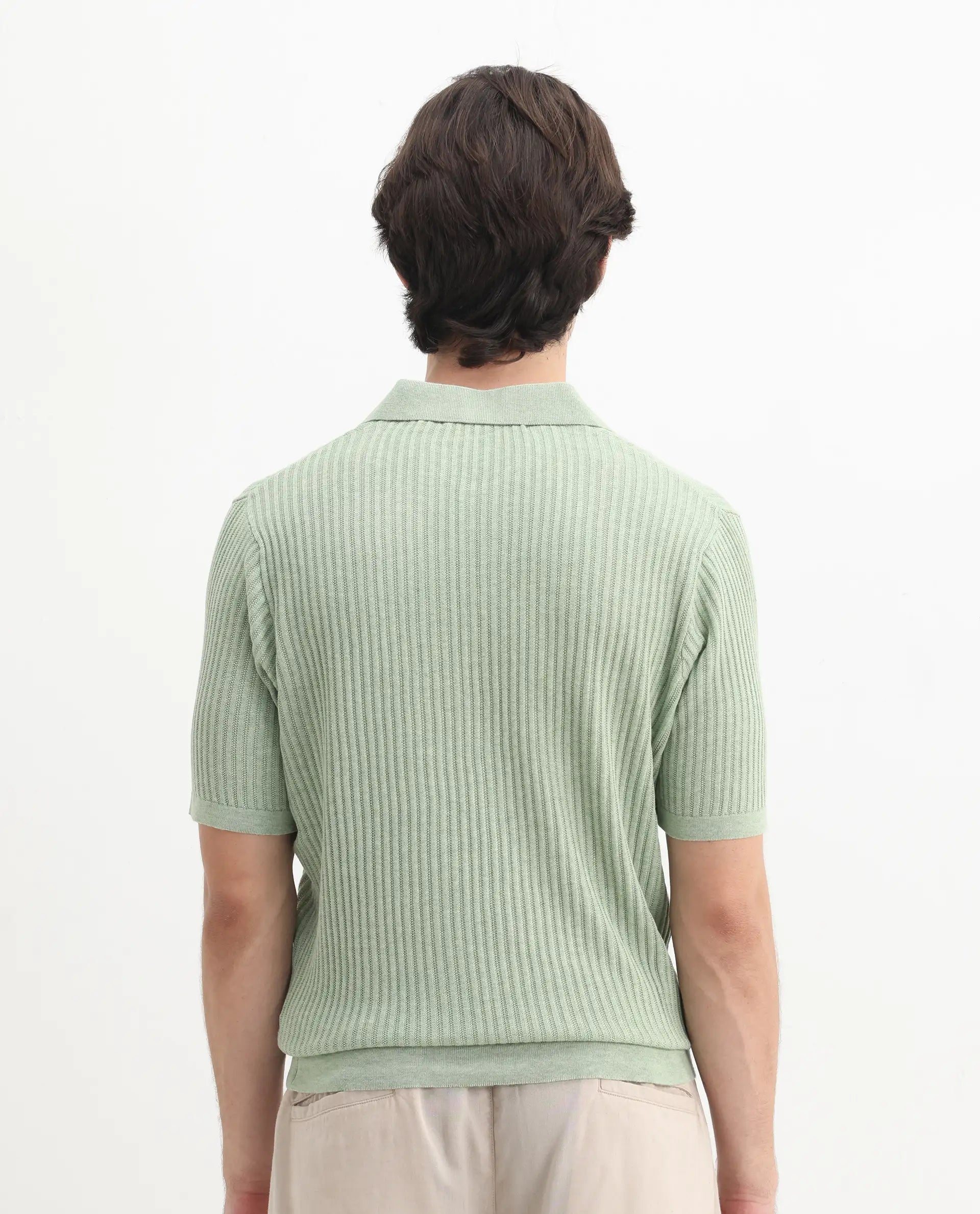 Rare Rabbit Men's Devr Light Green Tencel Textured Regular Fit Half Sleeve Polo