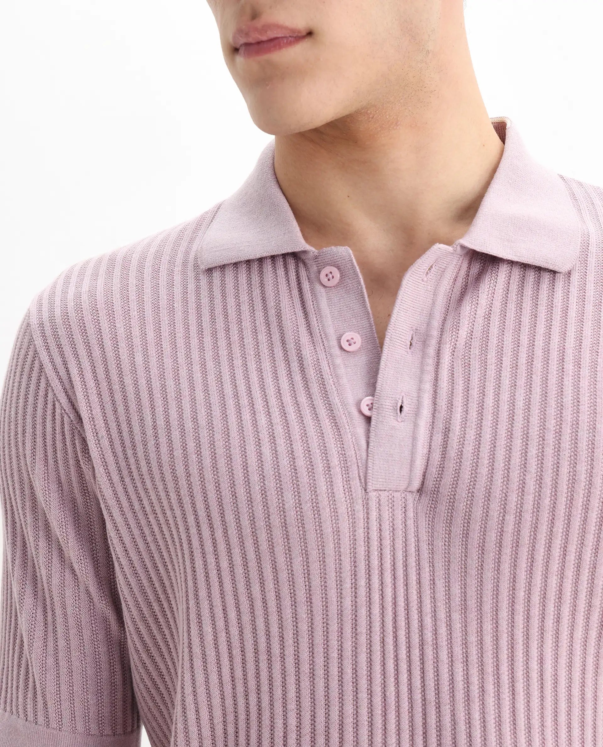 Rare Rabbit Men's Devr Dusky Pink Tencel Textured Regular Fit Half Sleeve Polo