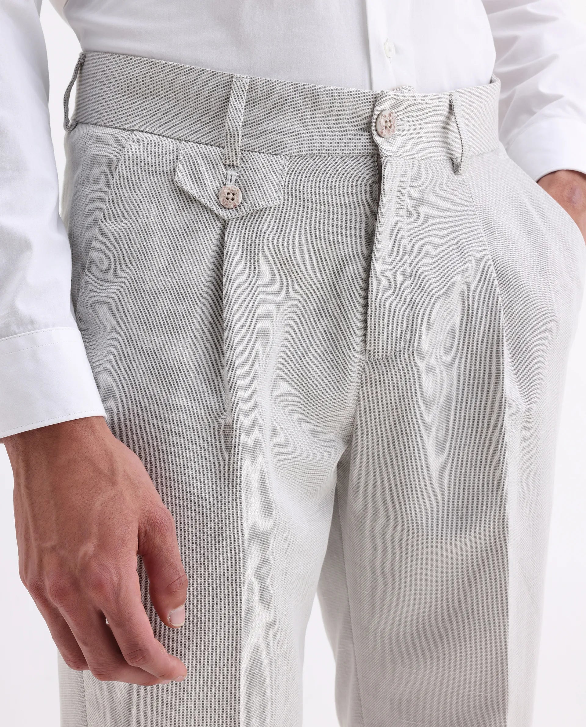 Rare Rabbit Men's Dex Beige Cotton Plain Regular Fit Trouser