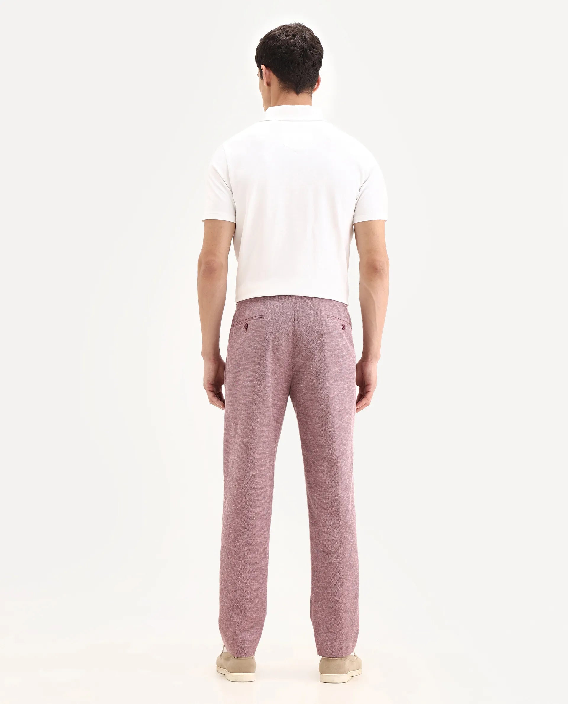 Rare Rabbit Men's Dex Maroon Cotton Plain Regular Fit Trouser
