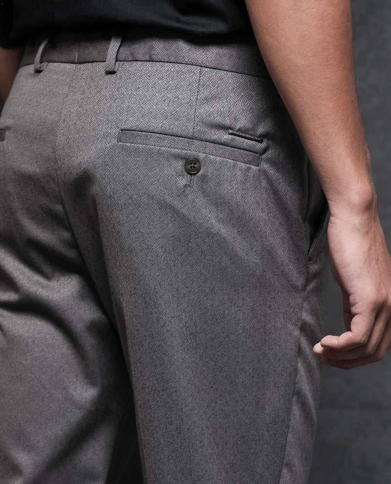 Rare Rabbit Men's Dexter Grey Polyester Viscose Fabric Notch Lapel Button Closure Single Breasted Jacquard Suits