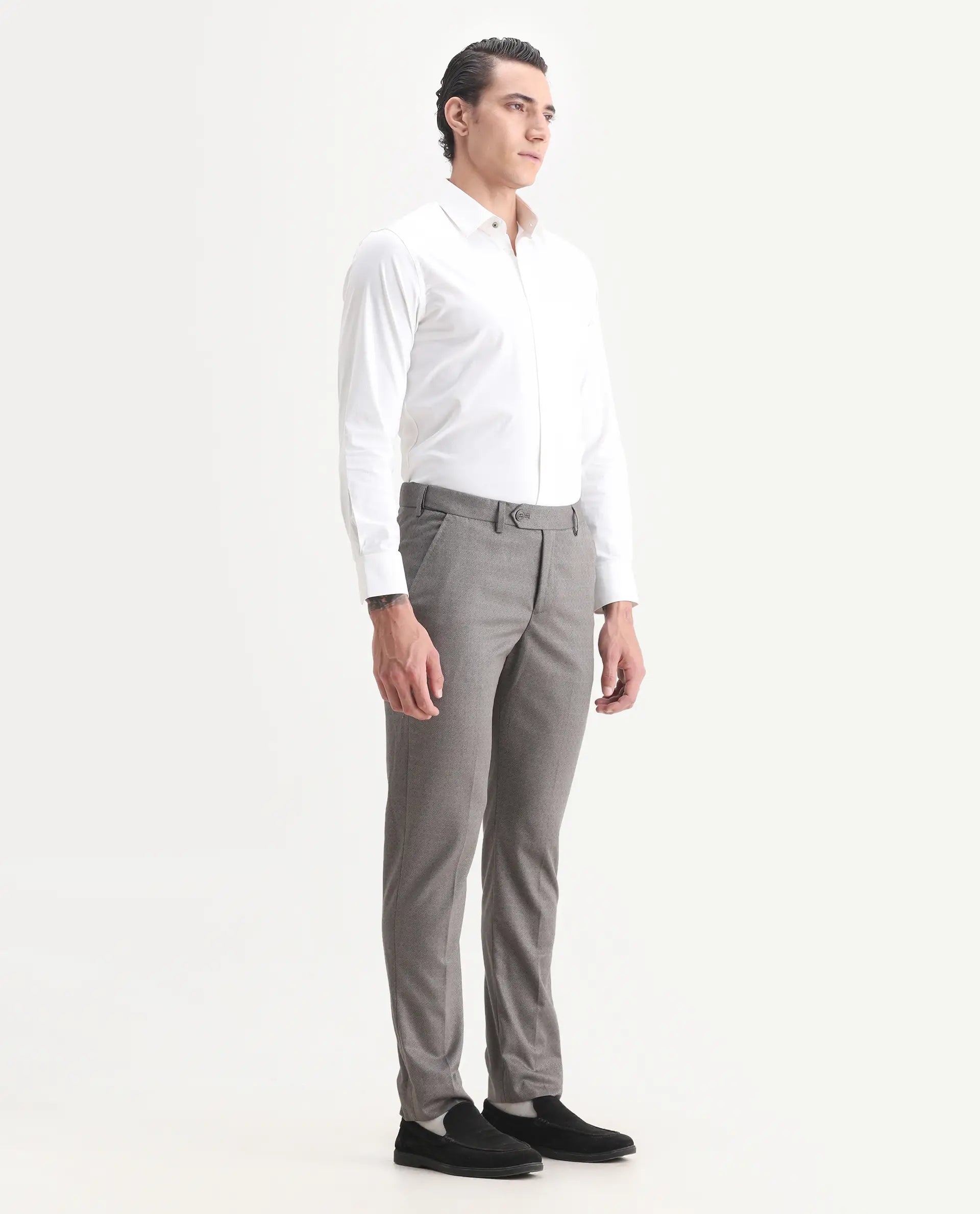 Rare Rabbit Men's Dexter Grey Viscose Jacquard Tailored Fit Full Sleeve Lapel Neck Suits