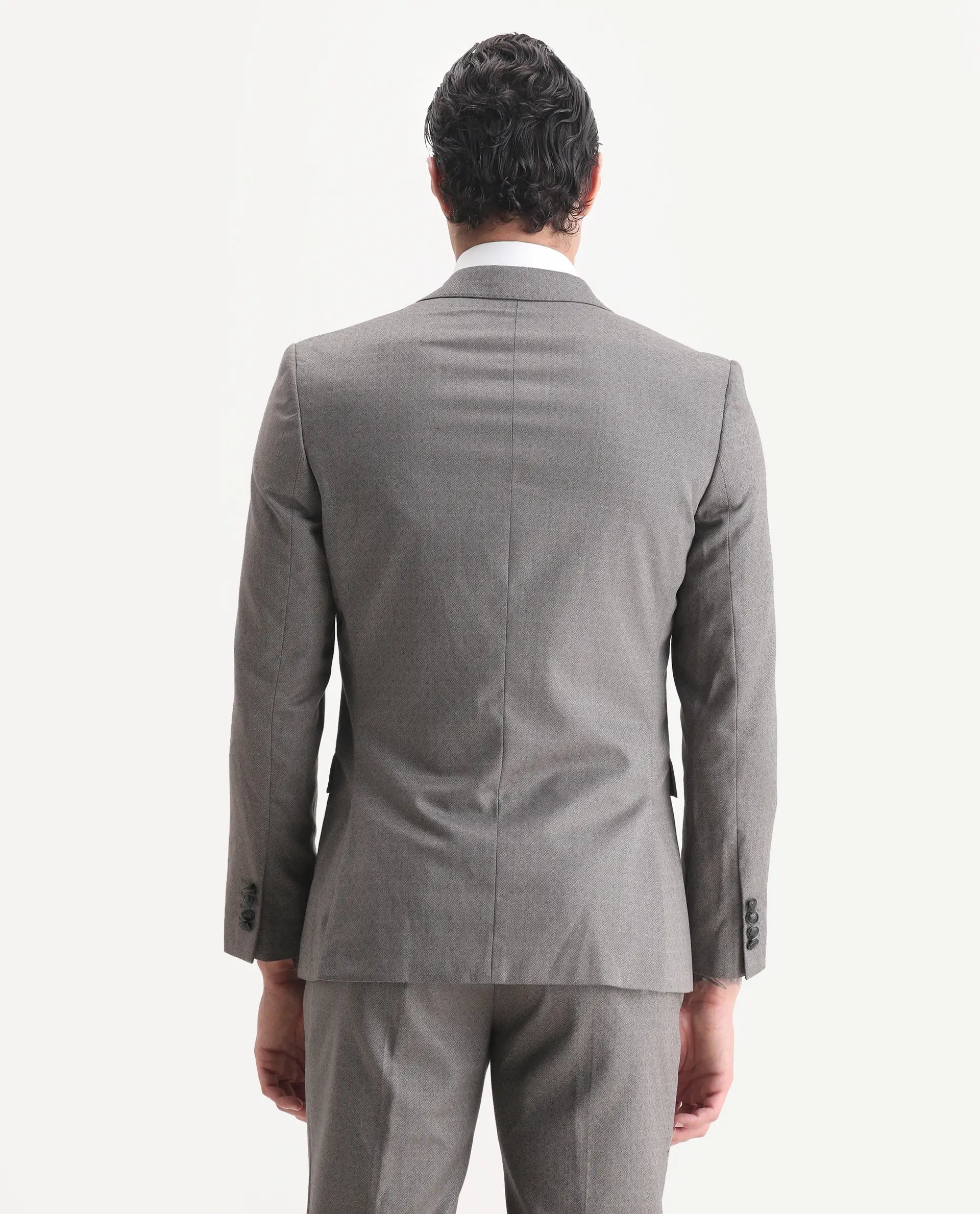 Rare Rabbit Men's Dexter Grey Viscose Jacquard Tailored Fit Full Sleeve Lapel Neck Suits