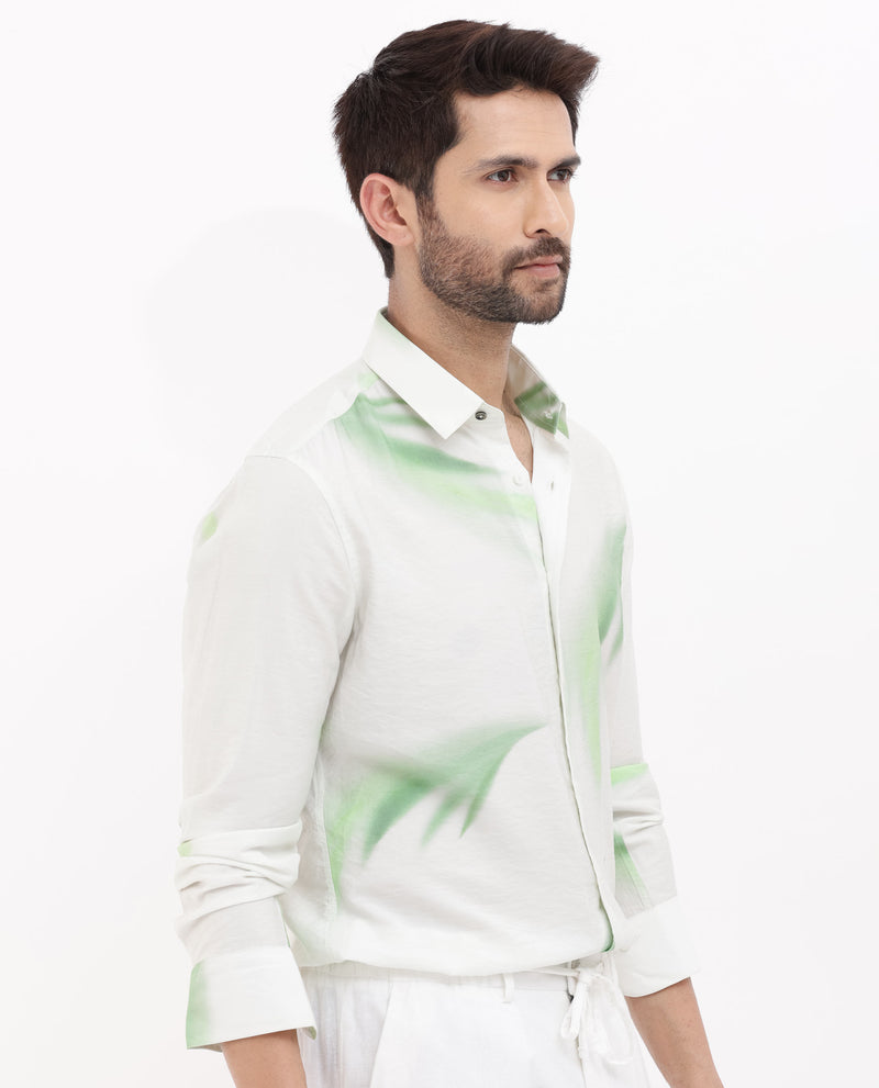 Rare Rabbit Mens Dezen Pastel Green Full Sleeve Tropical Print Shirt