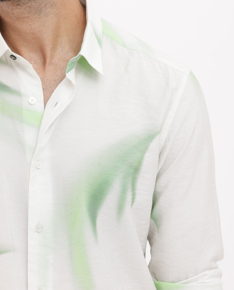 Rare Rabbit Mens Dezen Pastel Green Full Sleeve Tropical Print Shirt