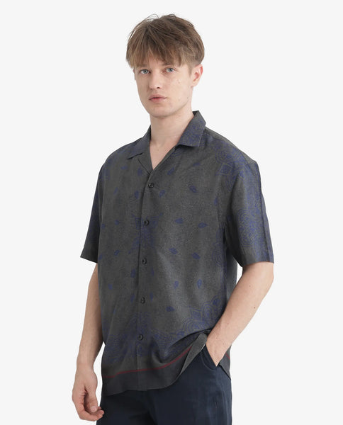 Rare Rabbit Men's Difo Green Cotton Blend Printed Boxy Fit Half Sleeve