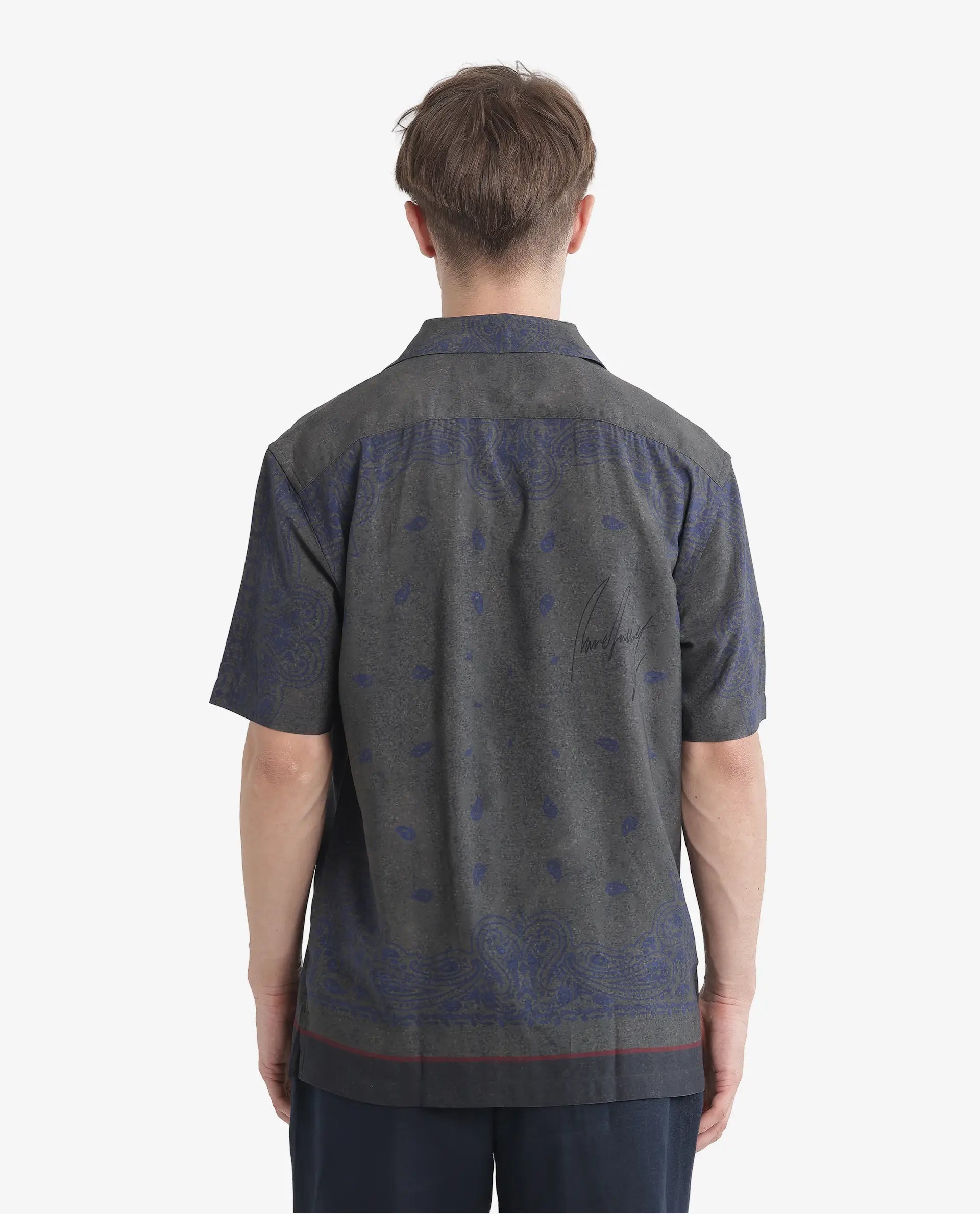 Rare Rabbit Men's Difo Green Viscose Printed Boxy Fit Half Sleeve Cuban Collar Shirt