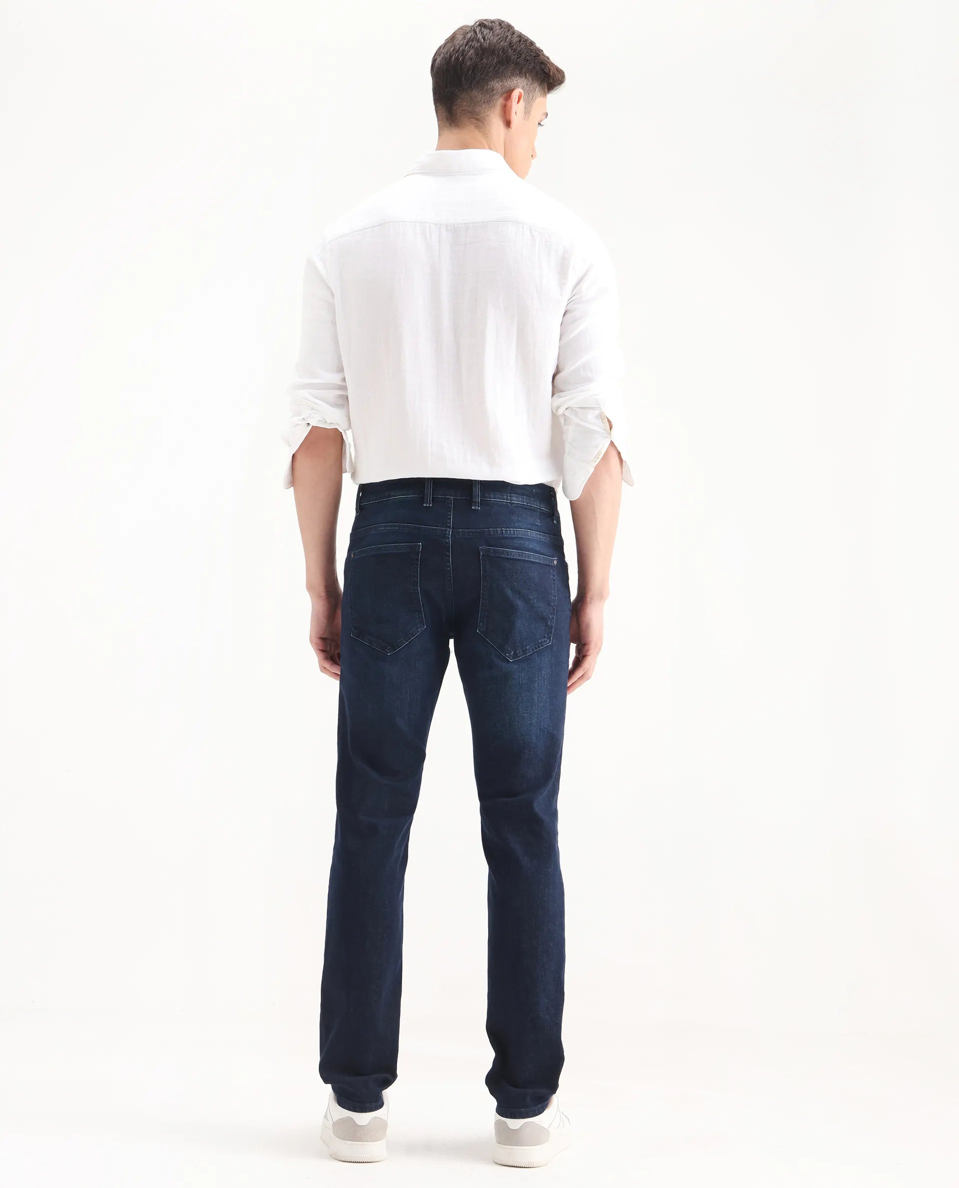 Rare Rabbit Men's Digo Dark Navy Cotton Blend Plain Hawk Slim Fit Jeans