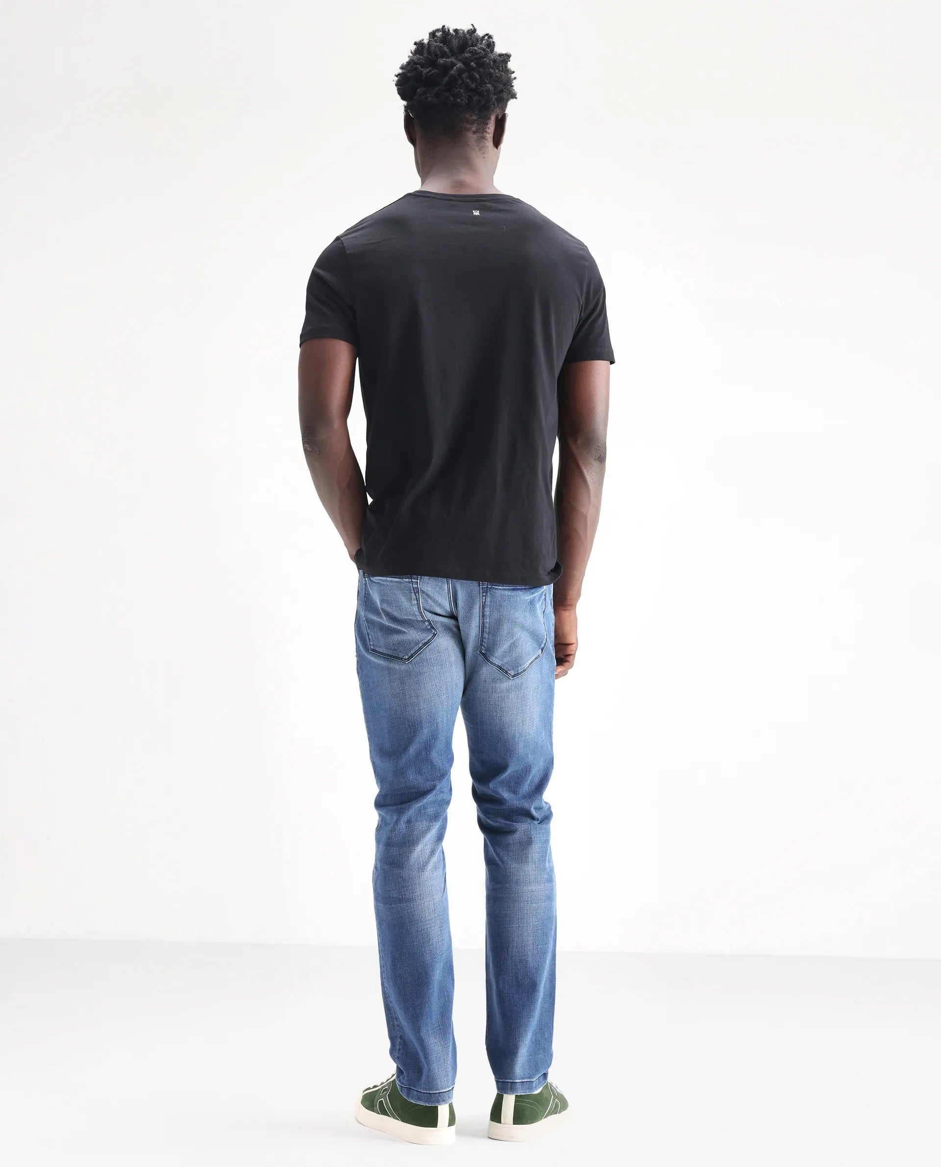 Rare Rabbit Men's Dijon Blue Cotton Plain Hawk Slim Fit Jeans
