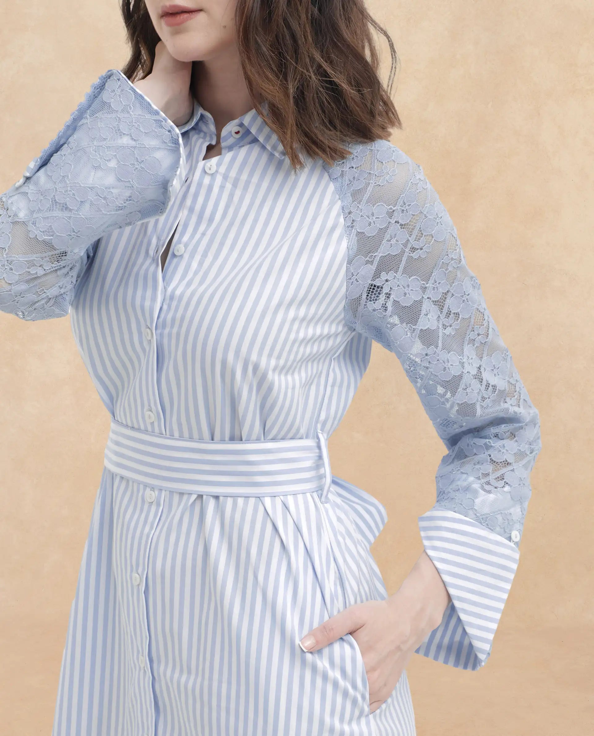 Rareism Women Dima Blue Cotton Fabric Regular Sleeves Collared Neck   Solid Dress
