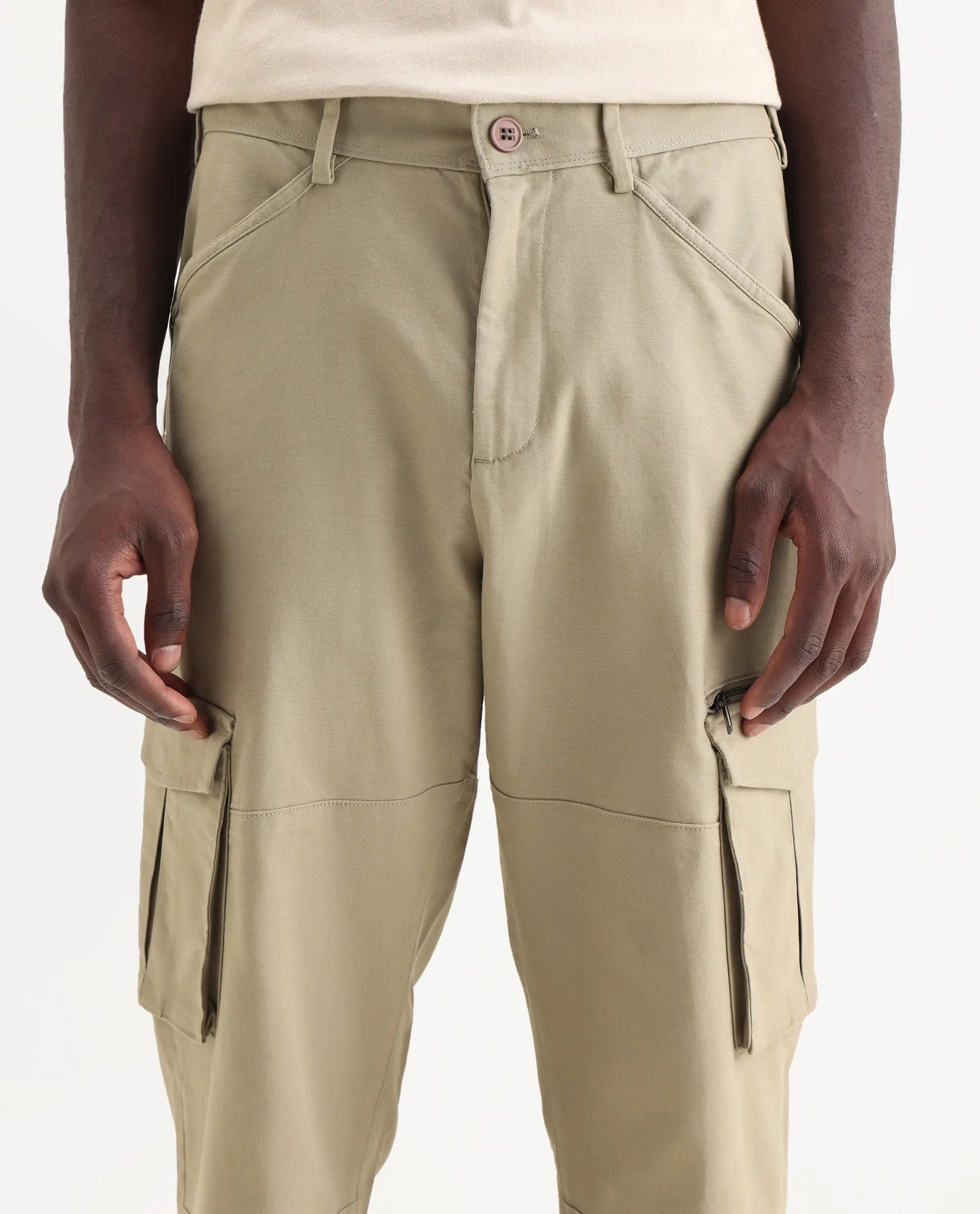 Rare Rabbit Men's Dima Light Olive Cotton Plain Regular Fit Trouser