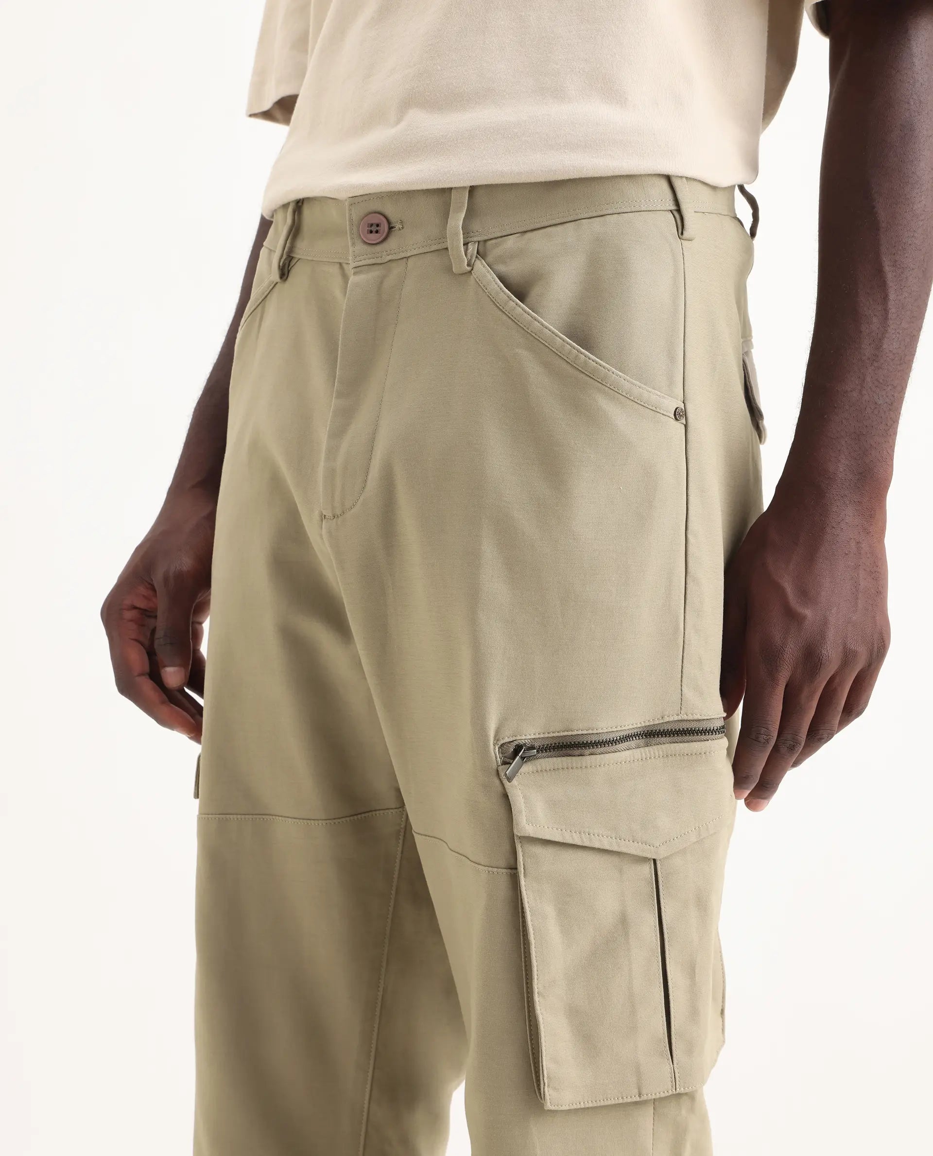 Rare Rabbit Men's Dima Light Olive Cotton Plain Regular Fit Trouser