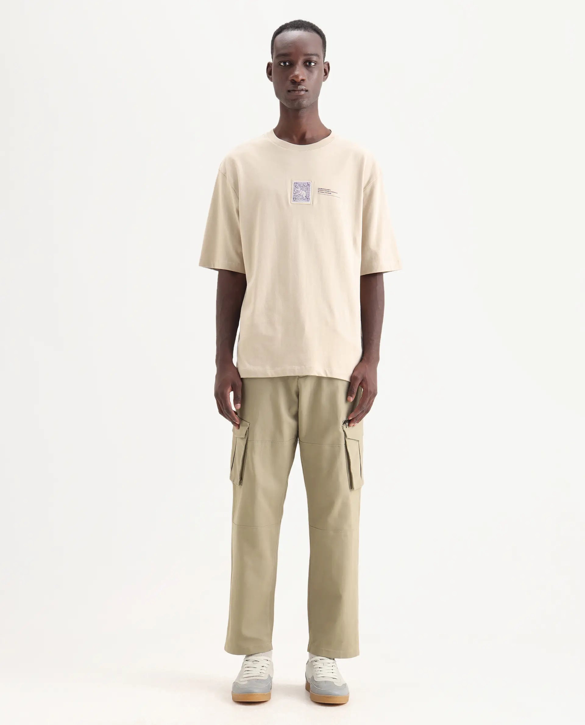 Rare Rabbit Men's Dima Light Olive Cotton Plain Regular Fit Trouser