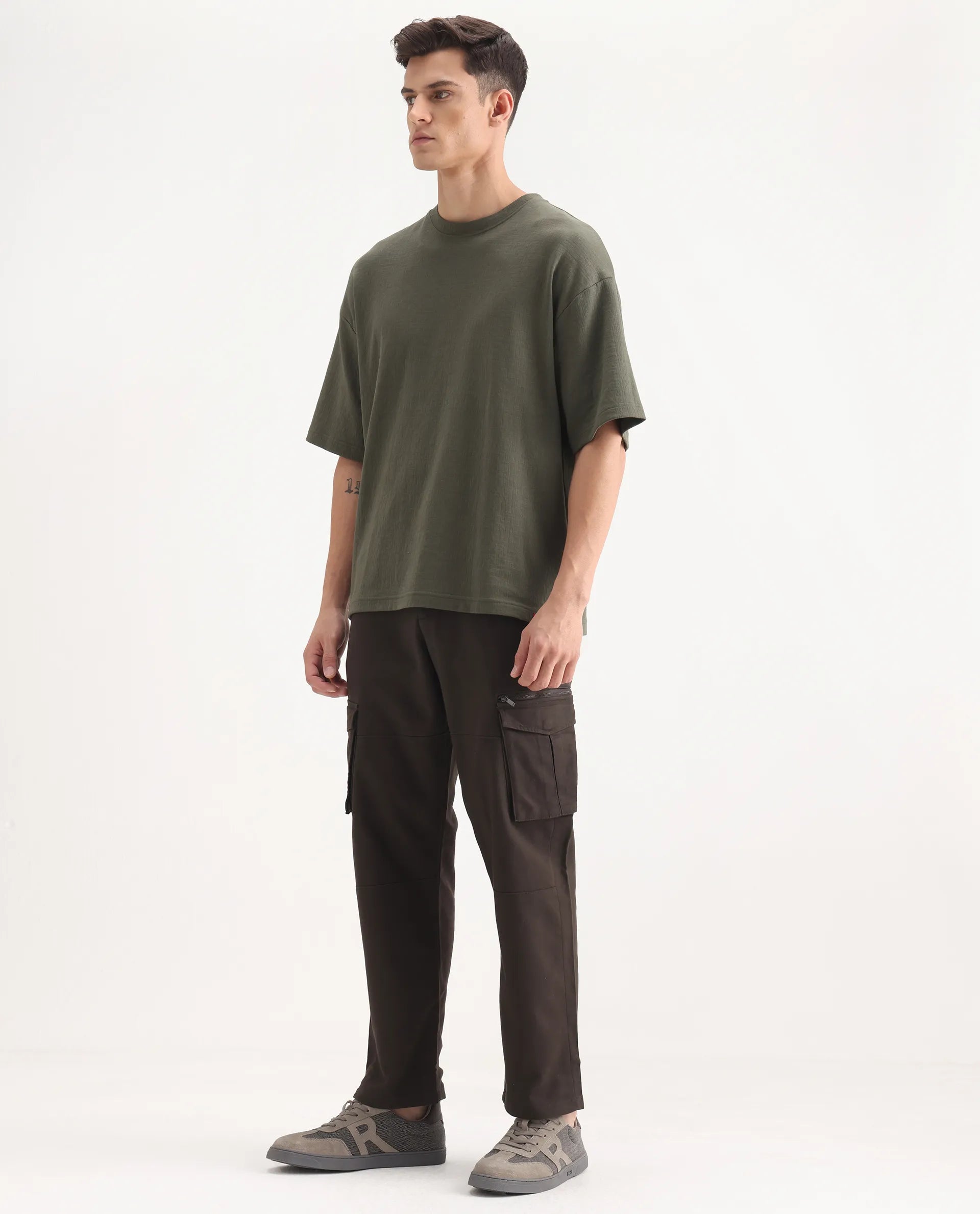 Rare Rabbit Men's Dima Dark Brown Cotton Plain Regular Fit Trouser