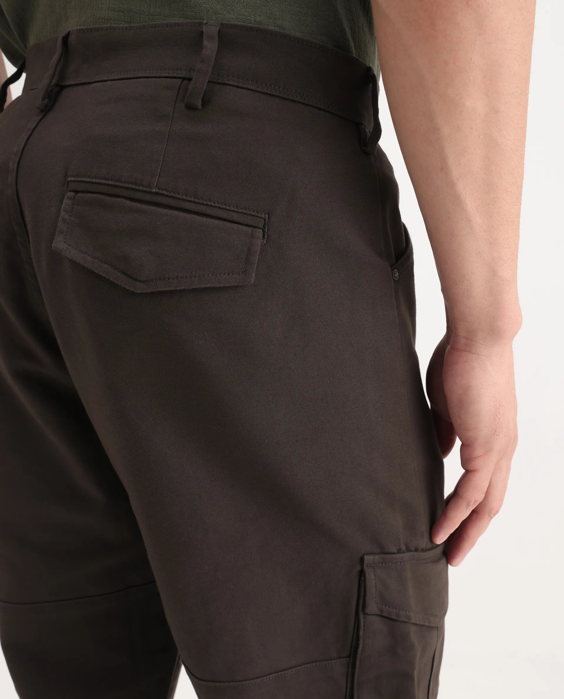 Rare Rabbit Men's Dima Dark Brown Cotton Plain Regular Fit Trouser