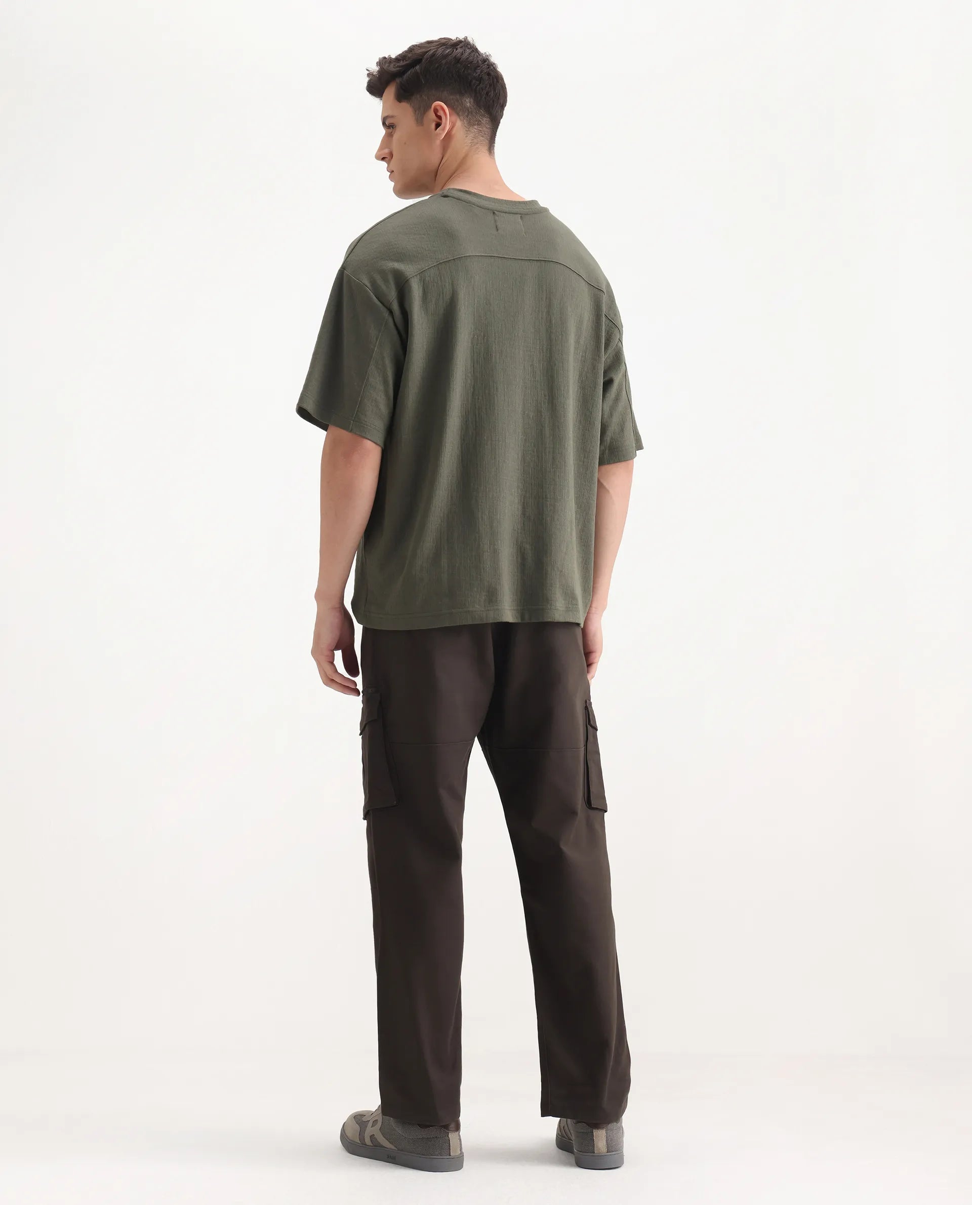 Rare Rabbit Men's Dima Dark Brown Cotton Plain Regular Fit Trouser