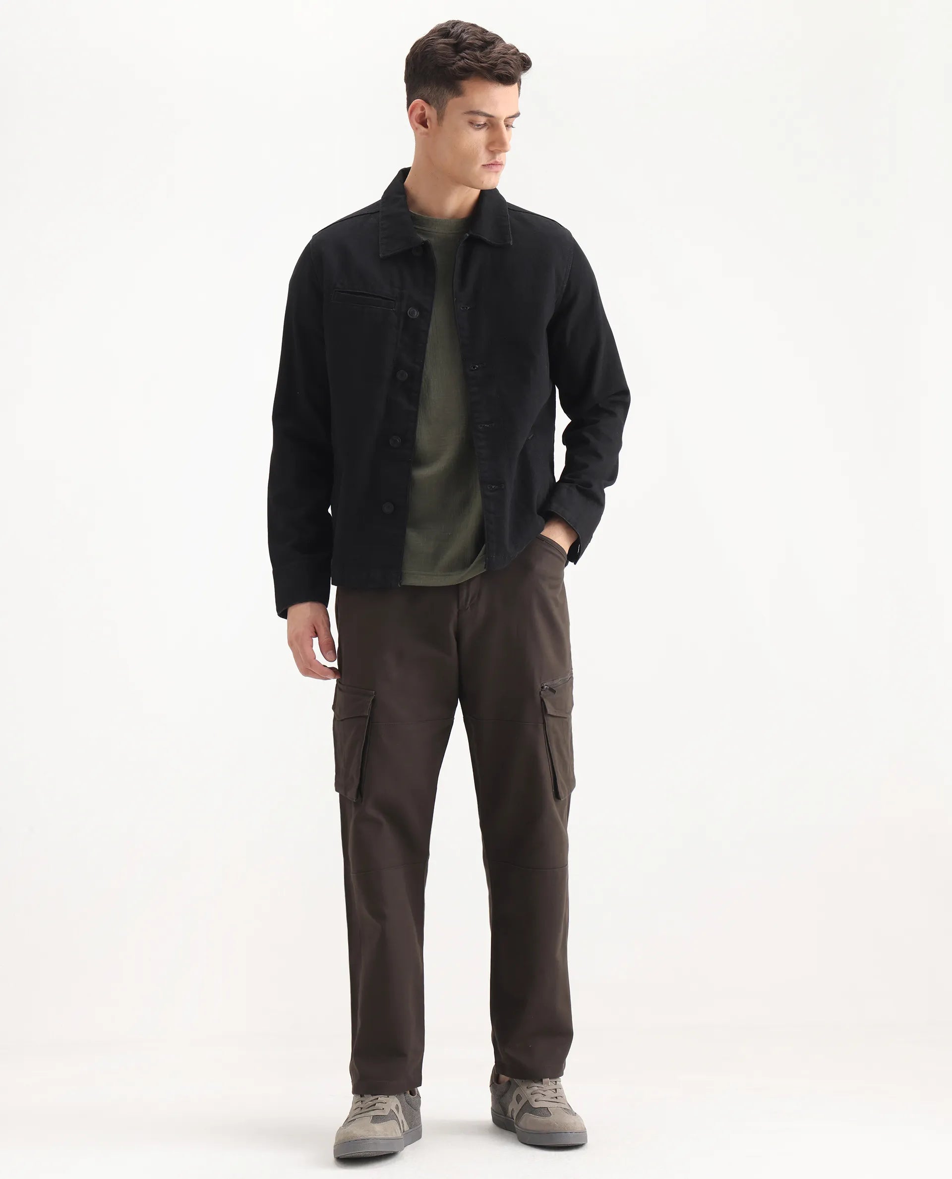 Rare Rabbit Men's Dima Dark Brown Cotton Plain Regular Fit Trouser