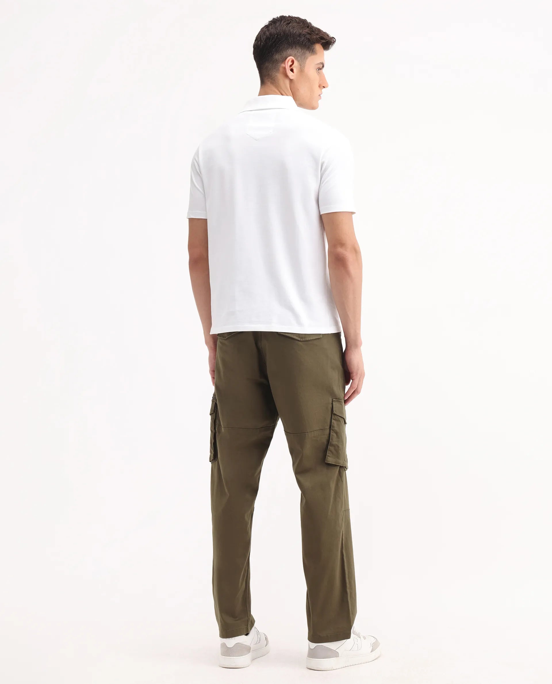 Rare Rabbit Men's Dima Dark Olive Cotton Plain Regular Fit Trouser