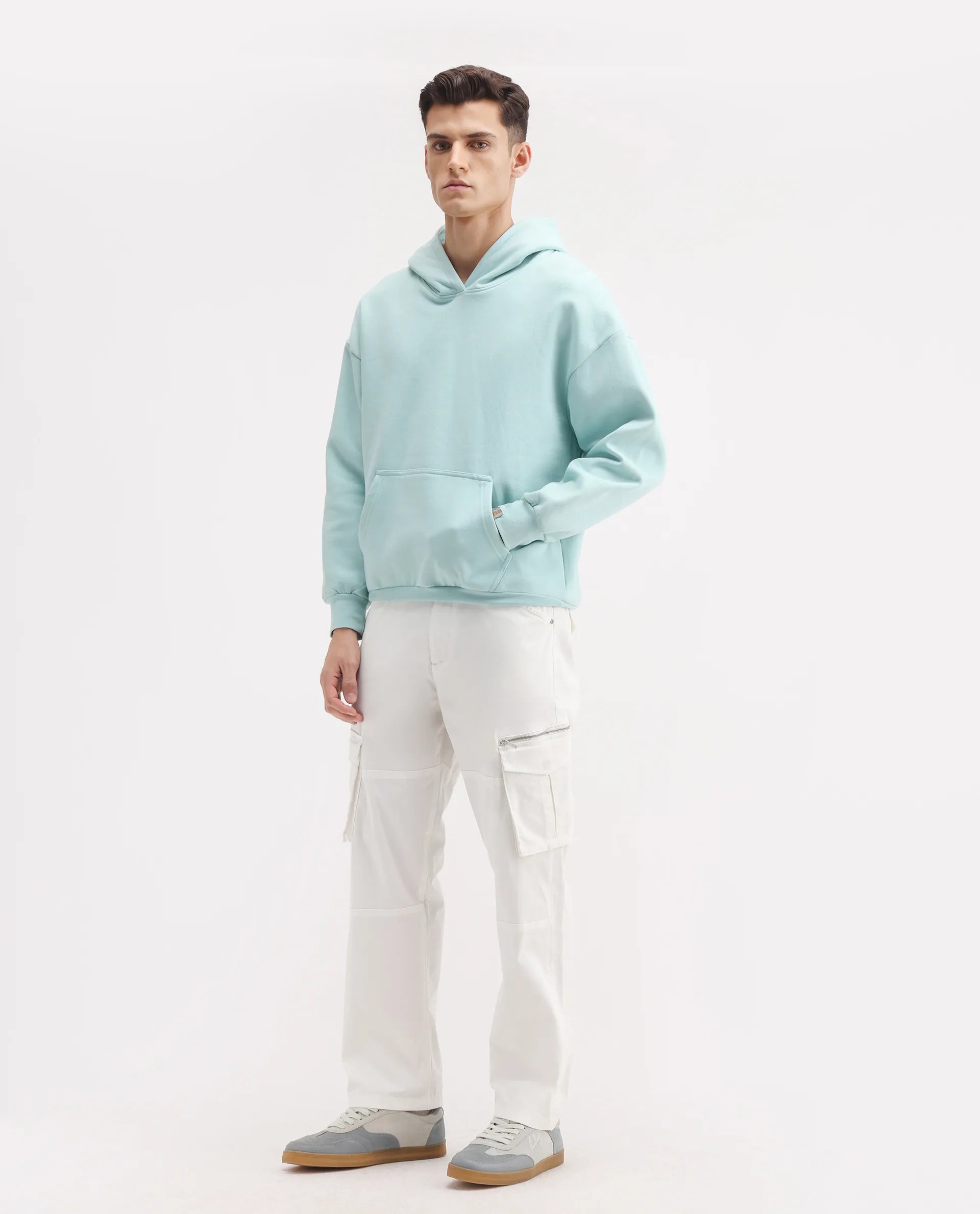 Rare Rabbit Men's Dima White Cotton Plain Regular Fit Trouser