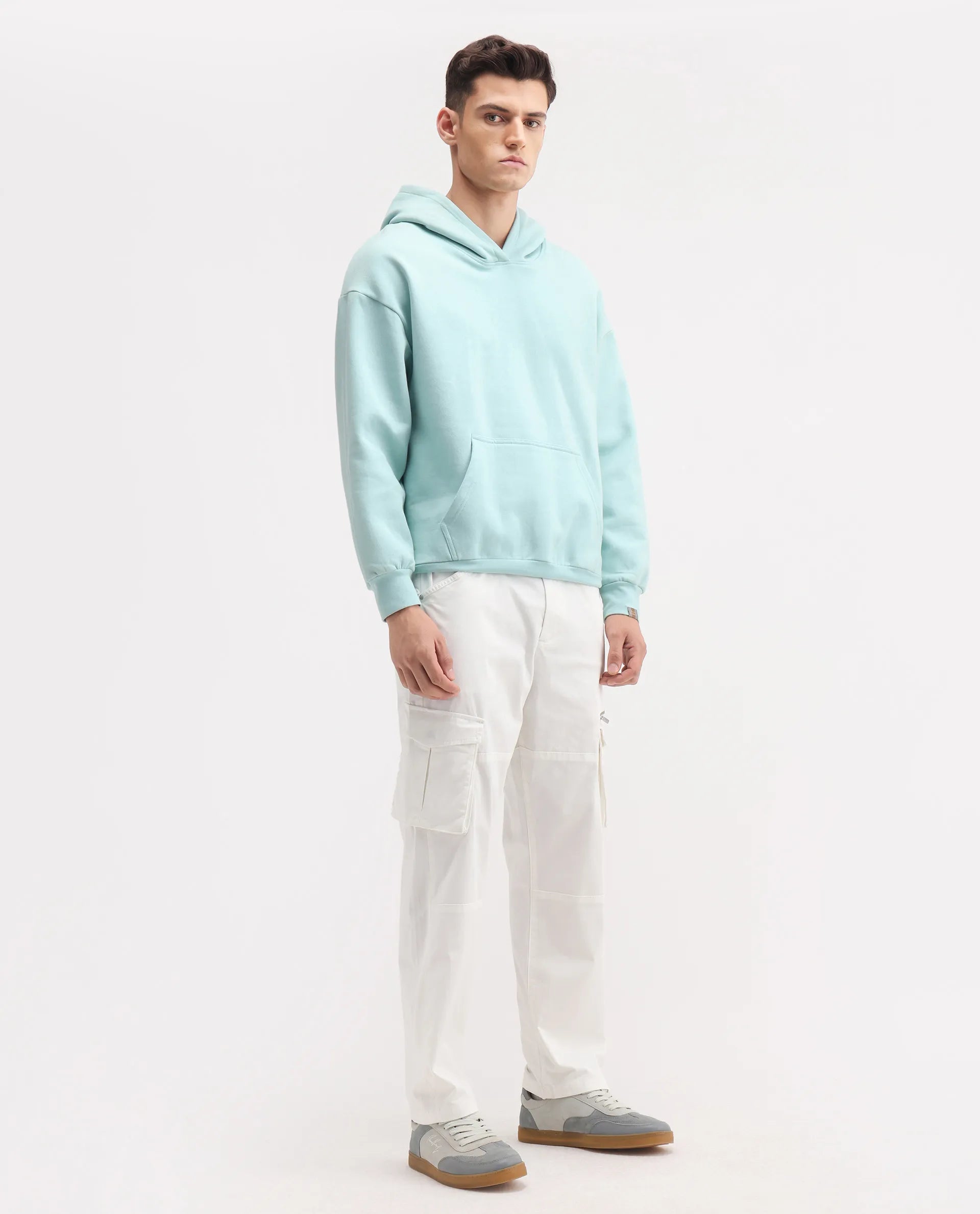 Rare Rabbit Men's Dima White Cotton Plain Regular Fit Trouser