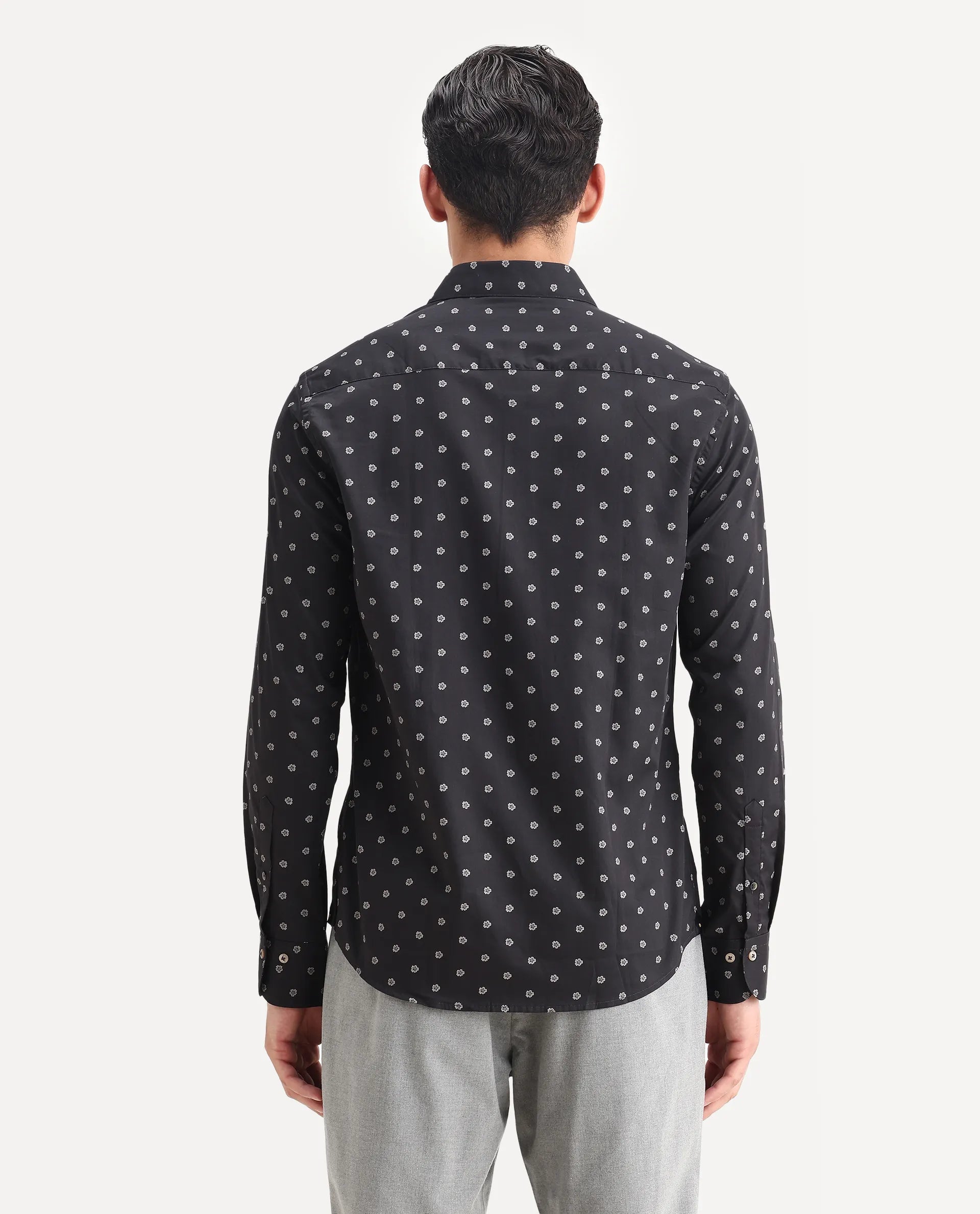 Rare Rabbit Men's Dimp Black Cotton Floral Print Regular Fit Full Sleeve Collared Shirt