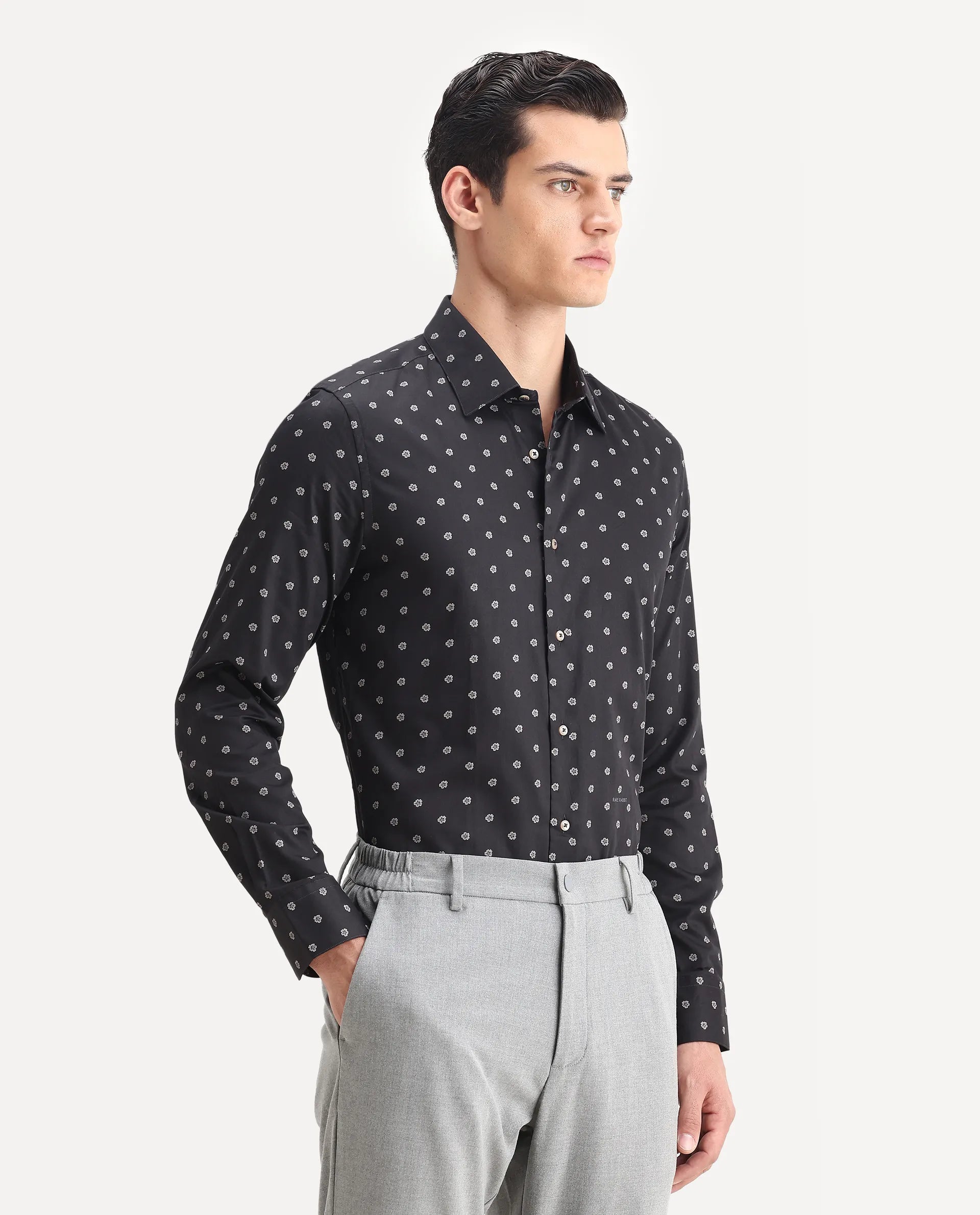 Rare Rabbit Men's Dimp Black Cotton Floral Print Regular Fit Full Sleeve Collared Shirt