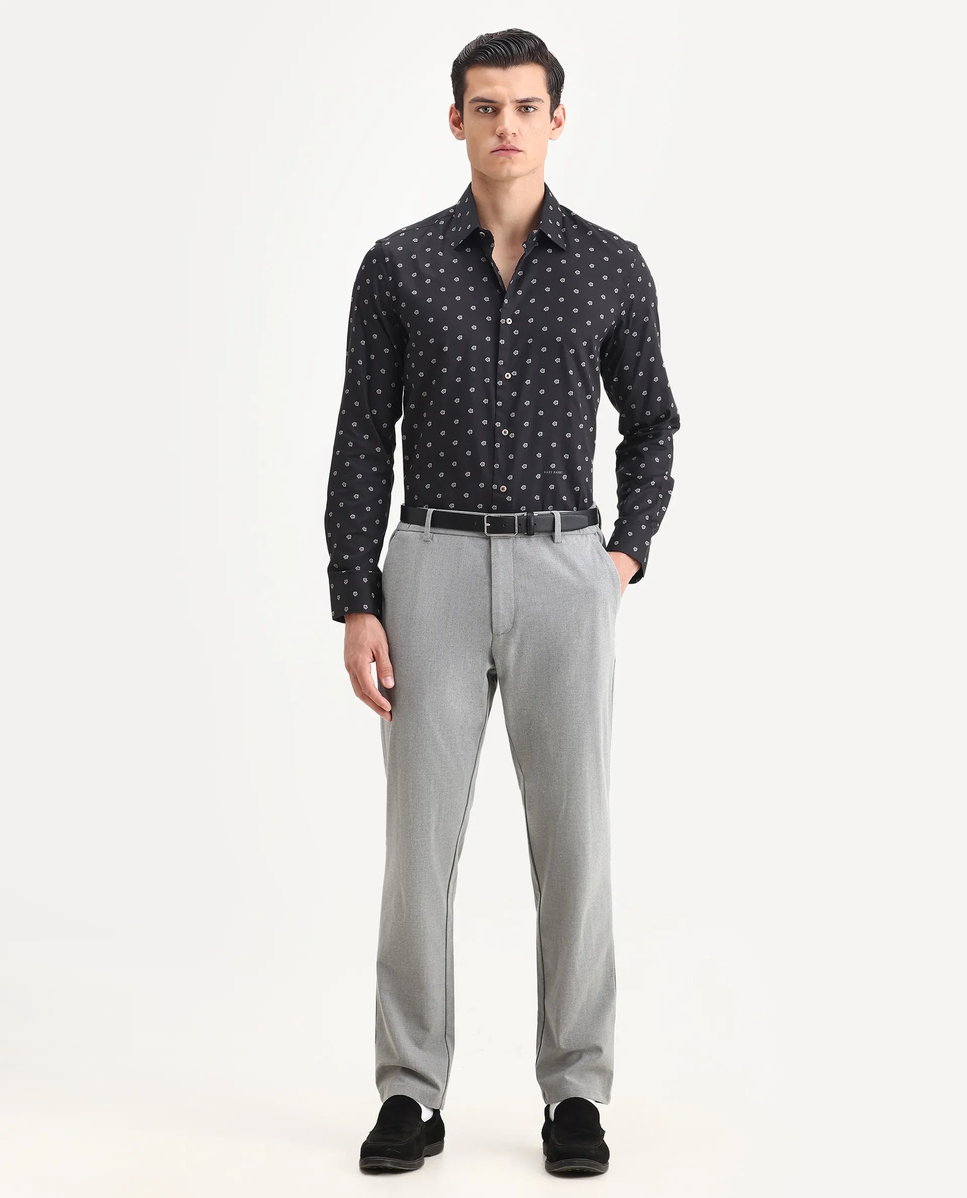 Rare Rabbit Men's Dimp Black Cotton Floral Print Regular Fit Full Sleeve Collared Shirt