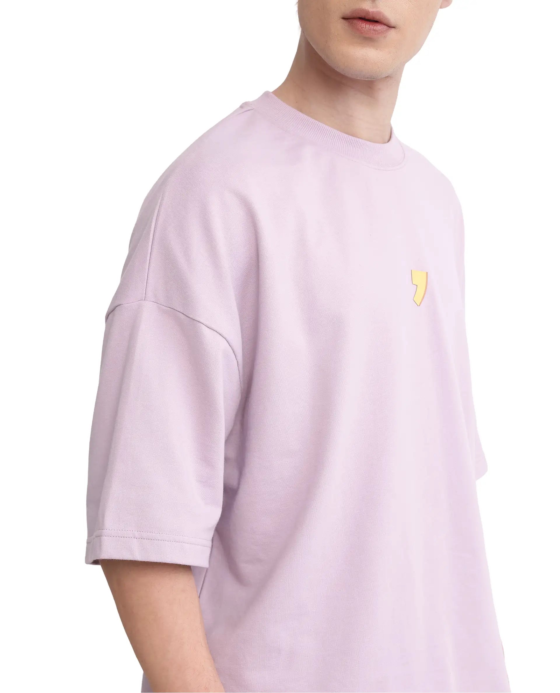 Rare Rabbit Men Diner Pastel Purple Cotton Fabric Short Sleeve Crew Neck Oversized Fit Graphic Back Print T-Shirt