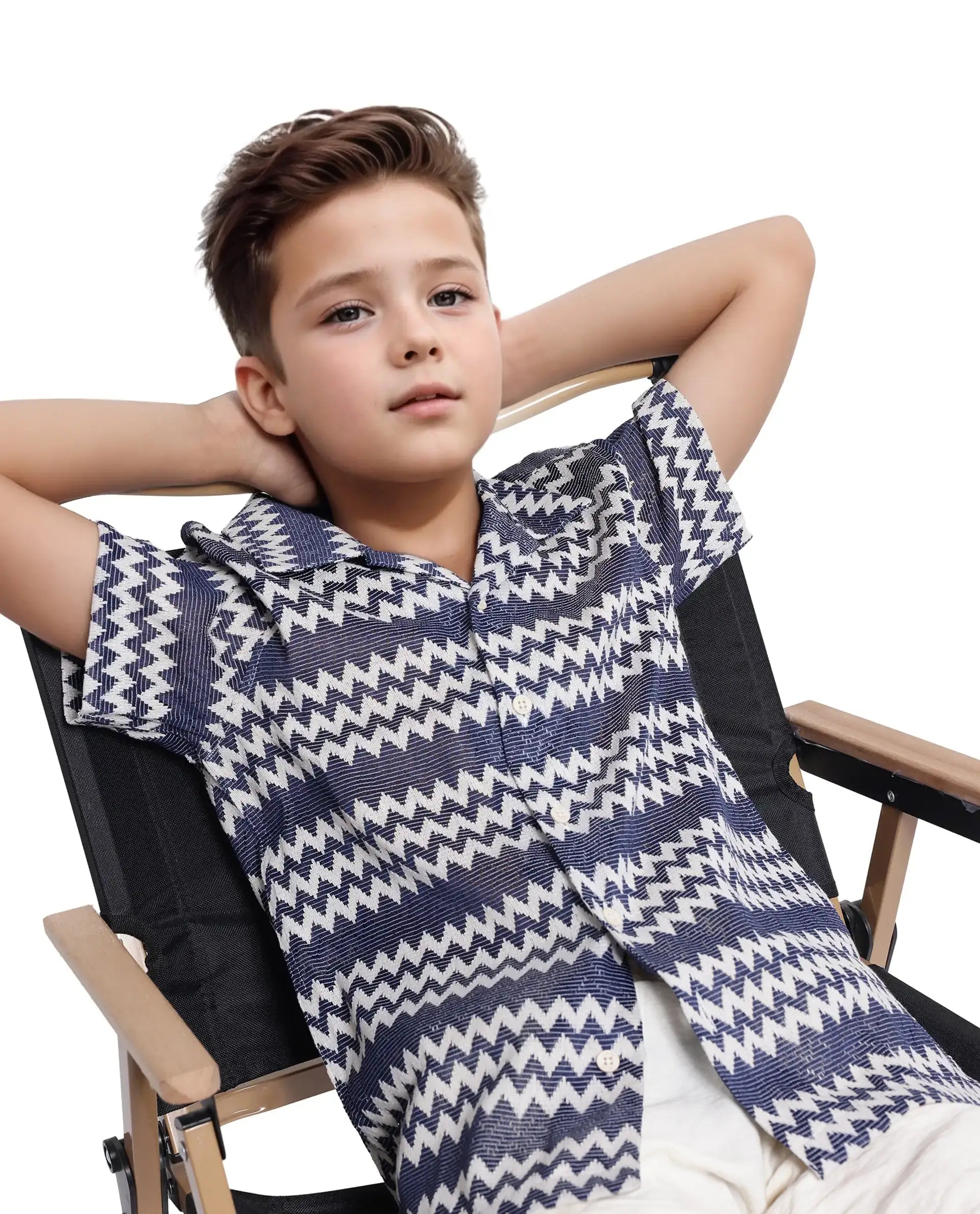 Rare Ones Kids Dio Blue Cotton Poly Half Sleeve Cuban Collar Dobby Shirt