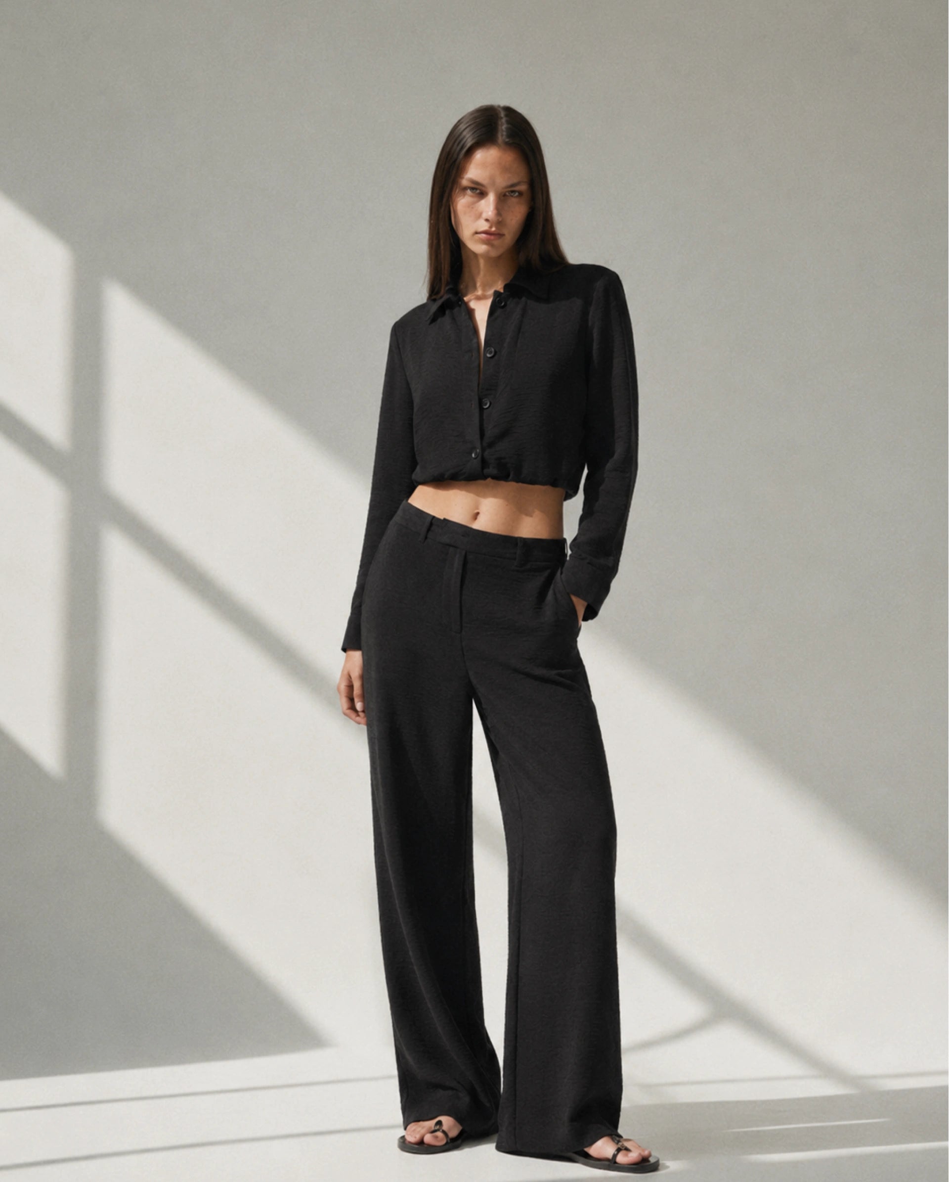 Rareism Women's Dion-B Black Viscose Blend Button And Zip Straight Plain Trouser