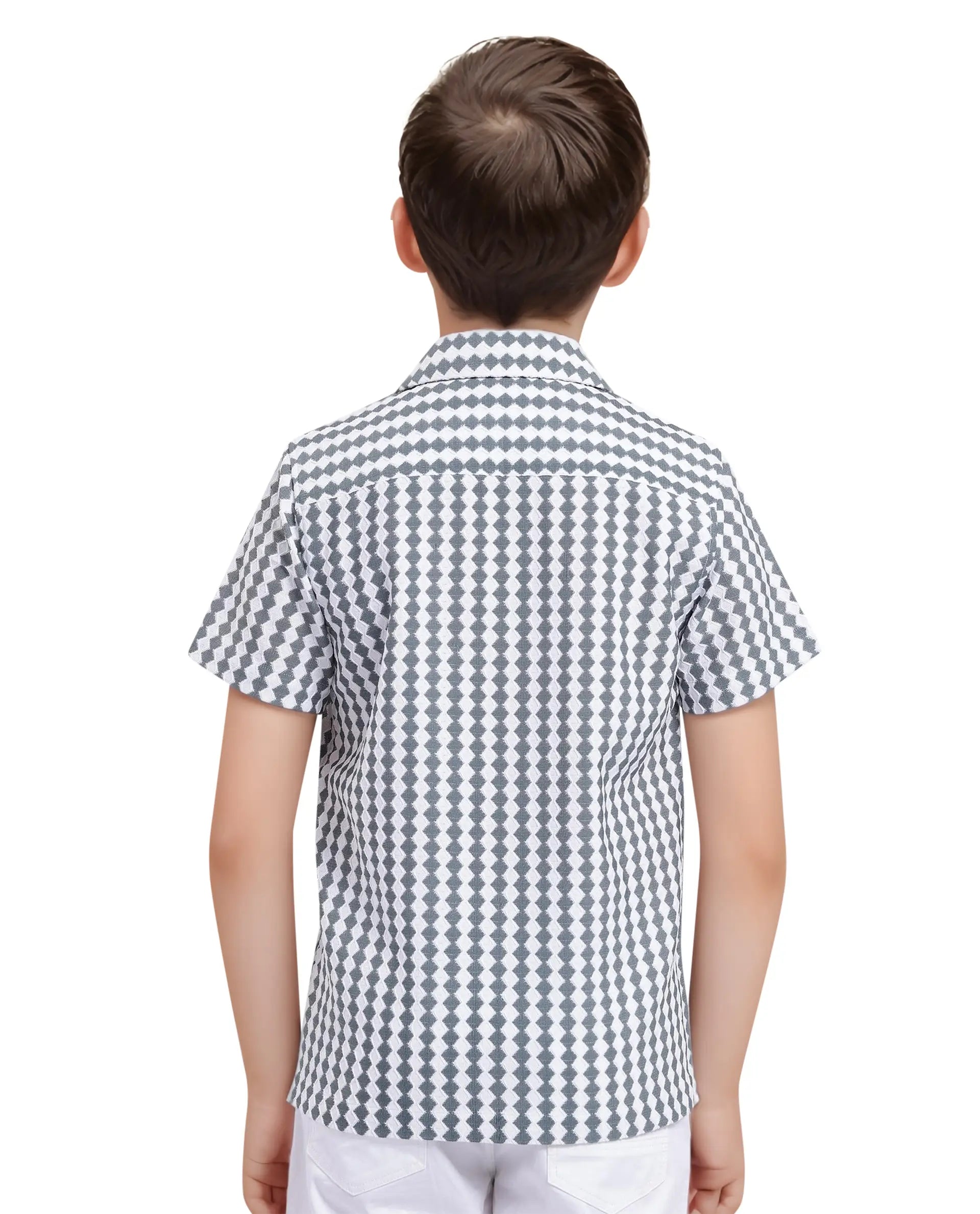 Rare Ones Kids Dion Teal Polyester Short Sleeve Cuban Collar Regular Fit Jacquard Shirt