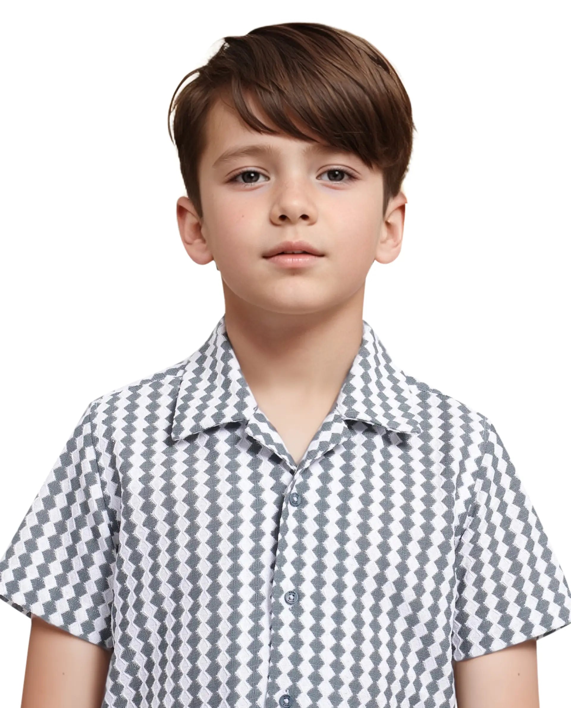 Rare Ones Kids Dion Teal Polyester Short Sleeve Cuban Collar Regular Fit Jacquard Shirt