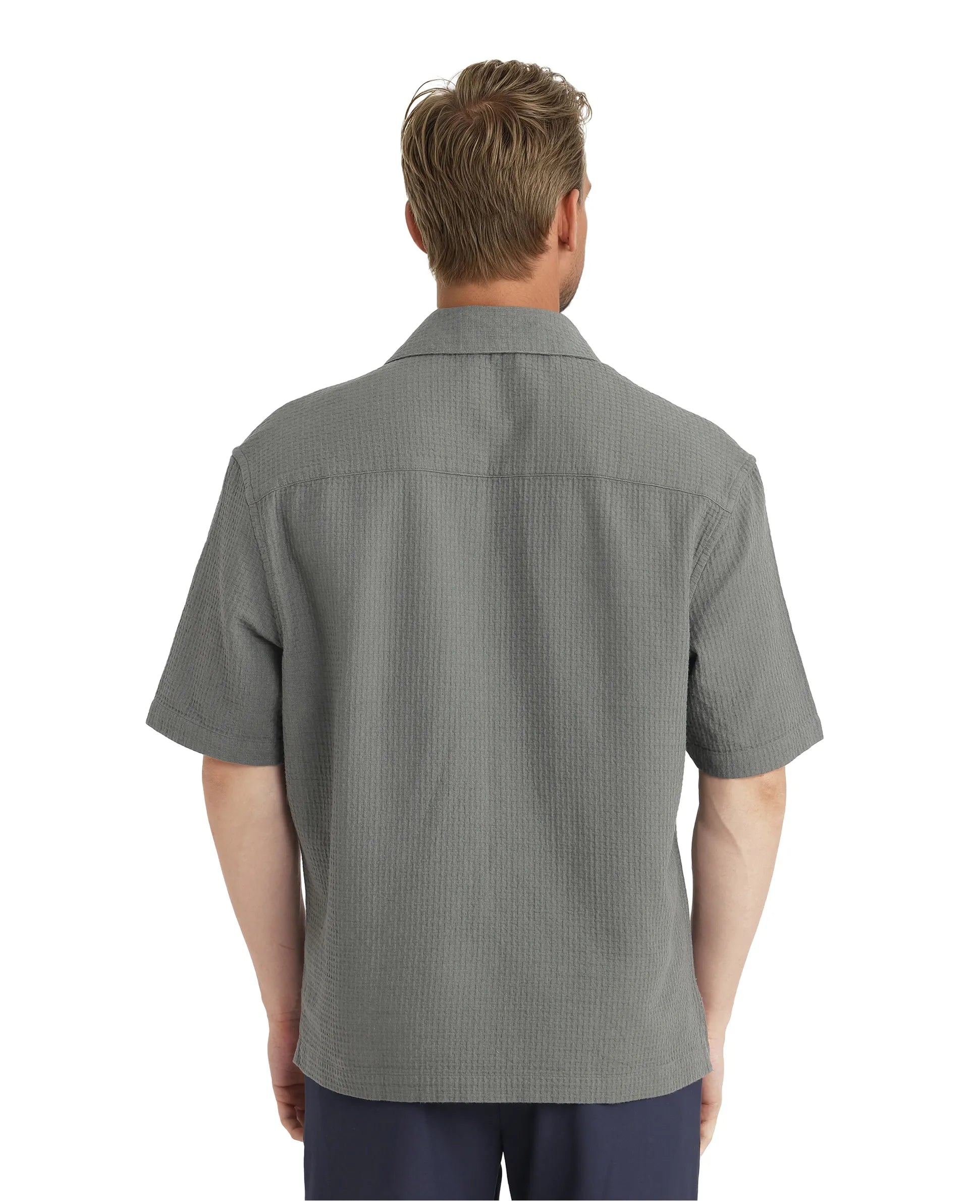 Rare Rabbit Men's Dira Dark Green Cotton Fabric Short Sleeve Regular Collared Boxy Fit Button Closure Textured Shirt