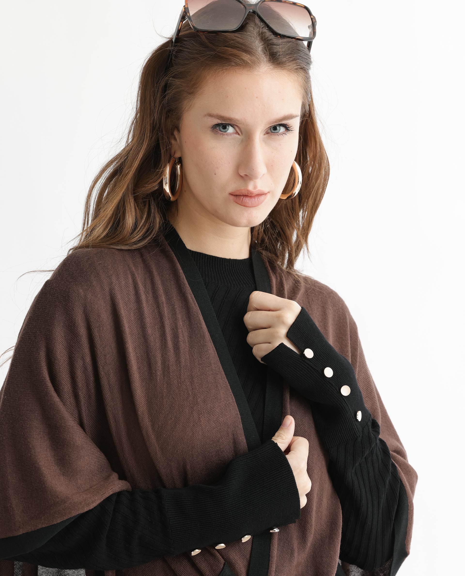 Rareism Women Display Brown Viscose Fabric 3/4Th Sleeves Relaxed Fit Solid Collarless Sweater