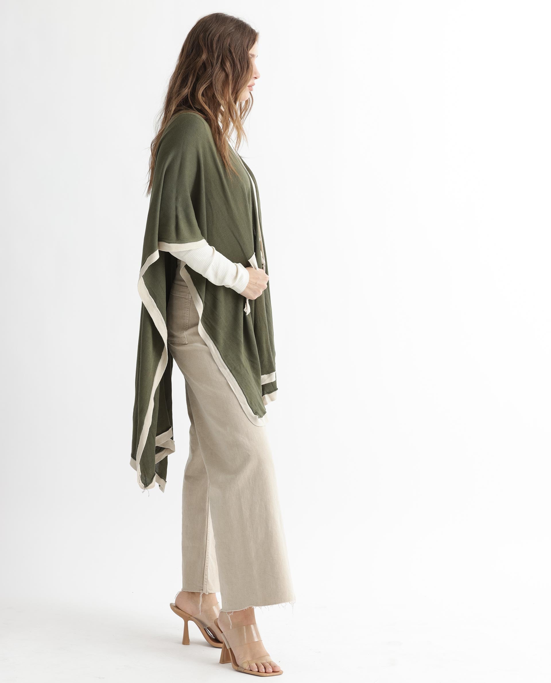 Rareism Women Display Olive Viscose Fabric 3/4Th Sleeves Relaxed Fit Solid Collarless Sweater