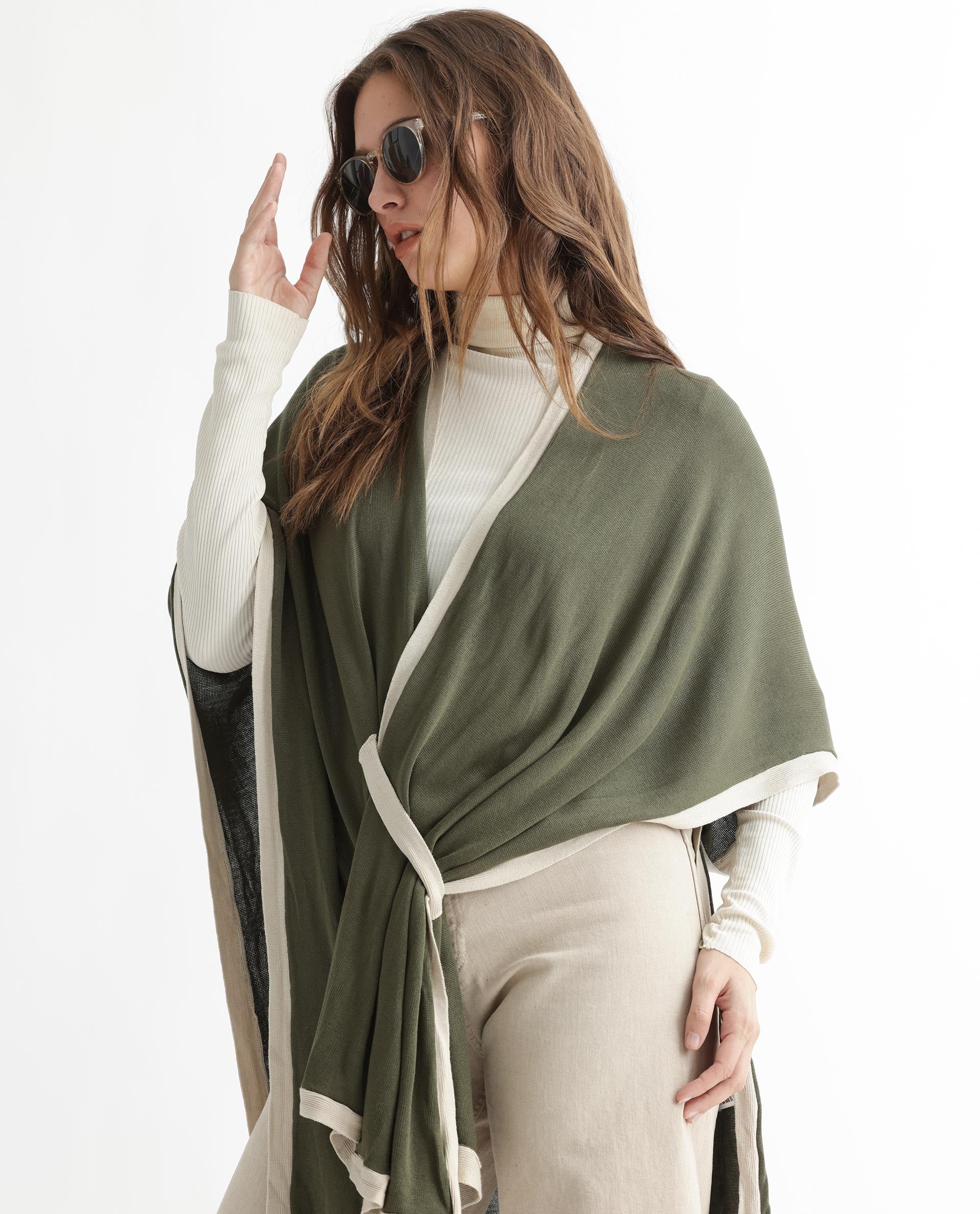 Rareism Women Display Olive Viscose Fabric 3/4Th Sleeves Relaxed Fit Solid Collarless Sweater