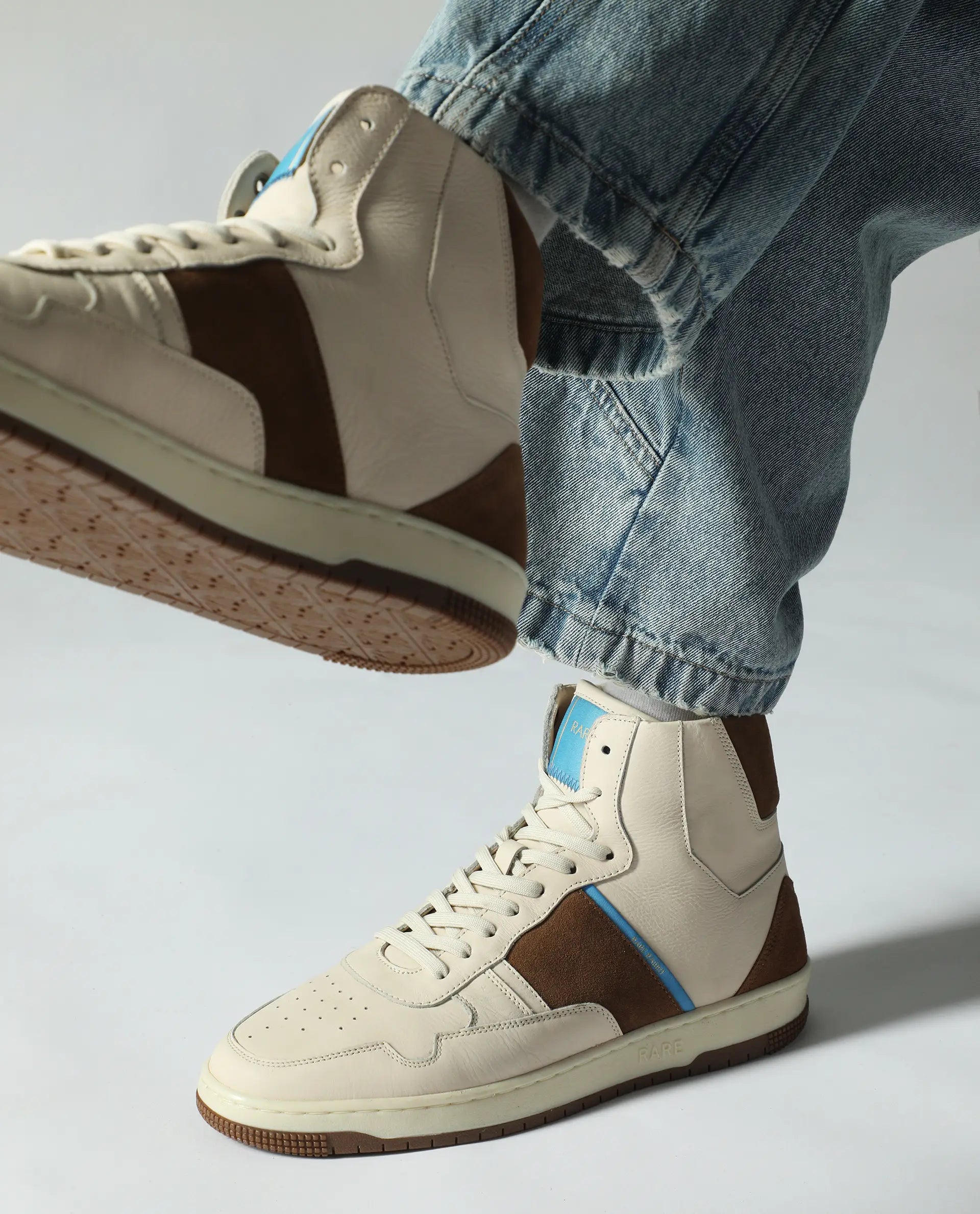 Rare Rabbit Men's Dist Beige Leather Lace-Up Closure High-Top Sneaker