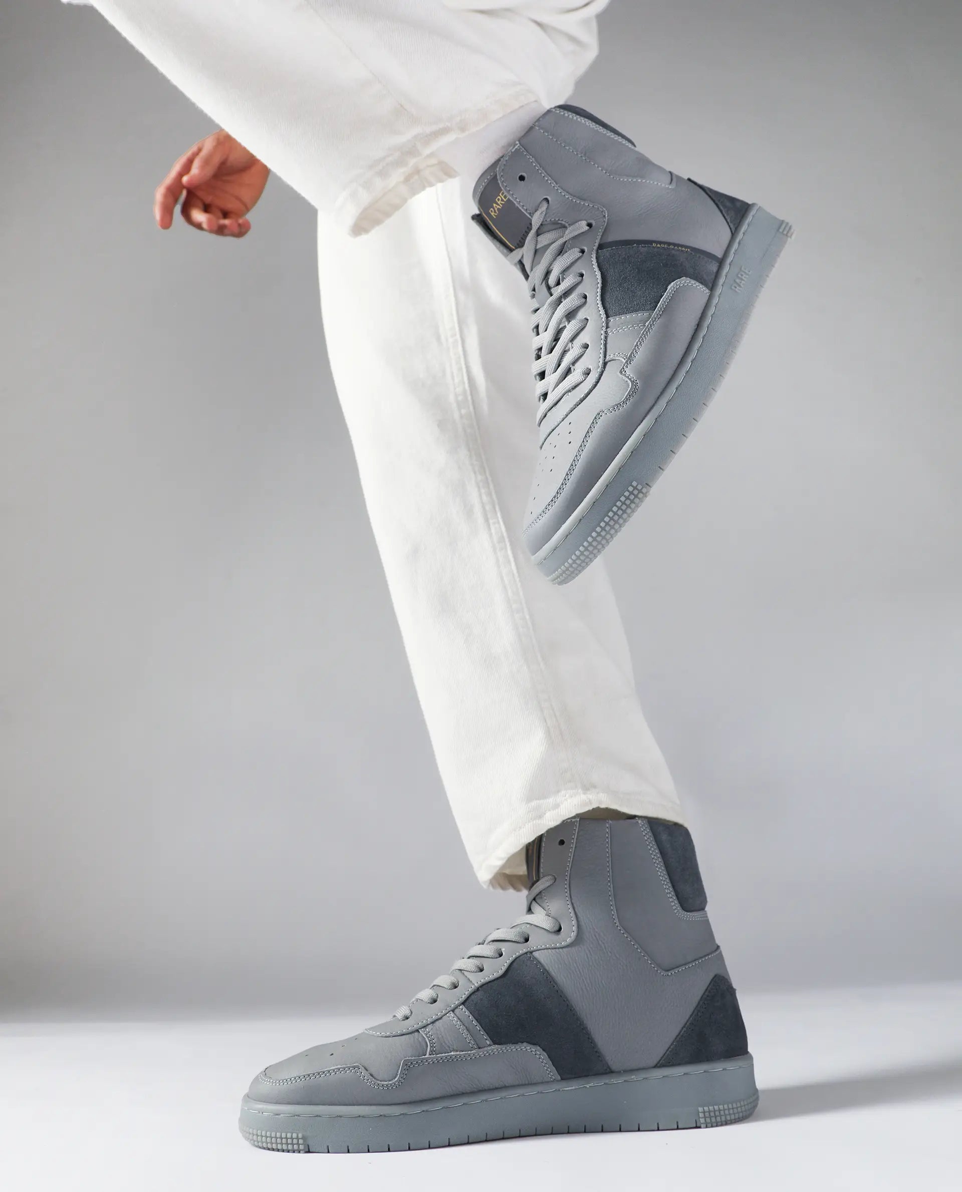 Rare Rabbit Men's Dist Grey Leather Lace-Up Closure High-Top Sneaker