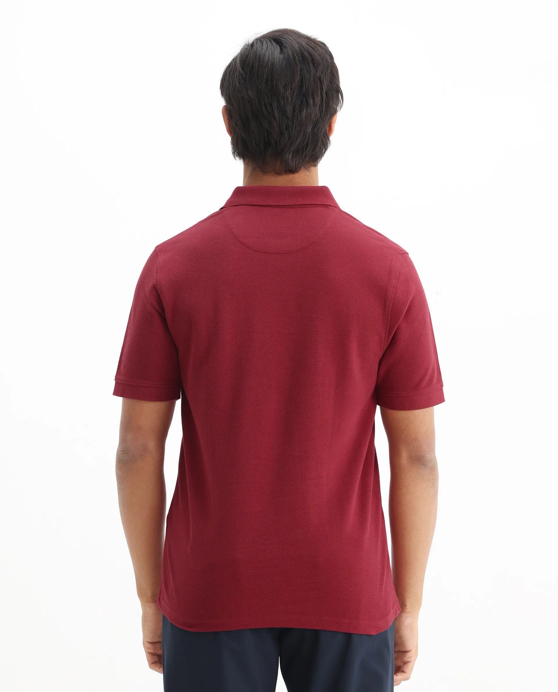 Rare Rabbit Men's Dive Red Cotton Plain Regular Fit Half Sleeve Polo