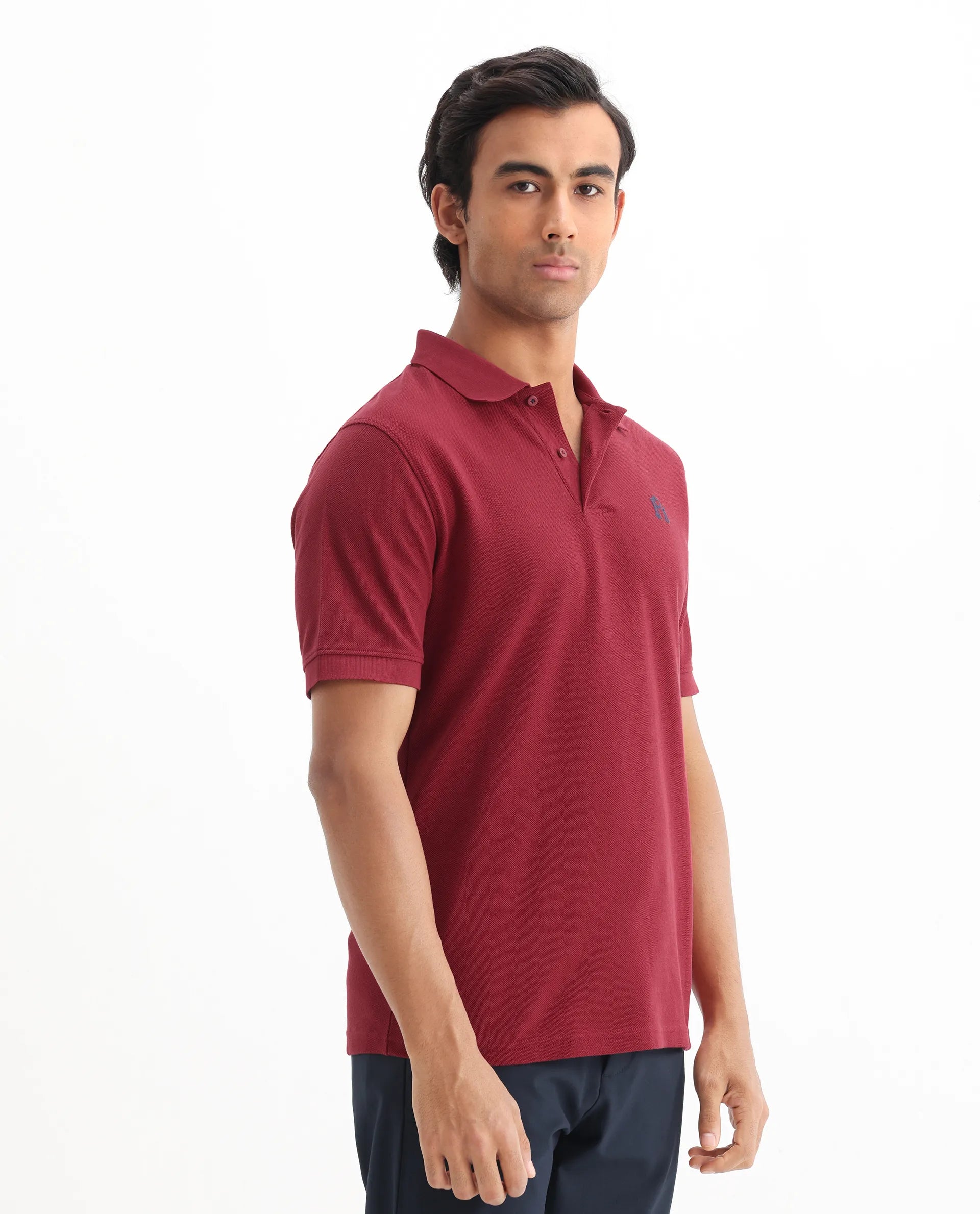 Rare Rabbit Men's Dive Red Cotton Plain Regular Fit Half Sleeve Polo