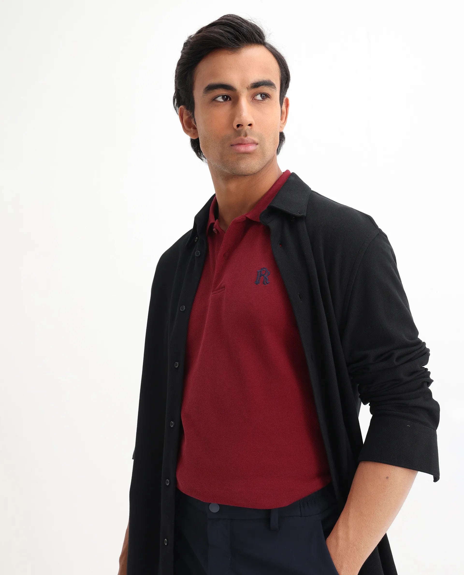 Rare Rabbit Men's Dive Red Cotton Plain Regular Fit Half Sleeve Polo