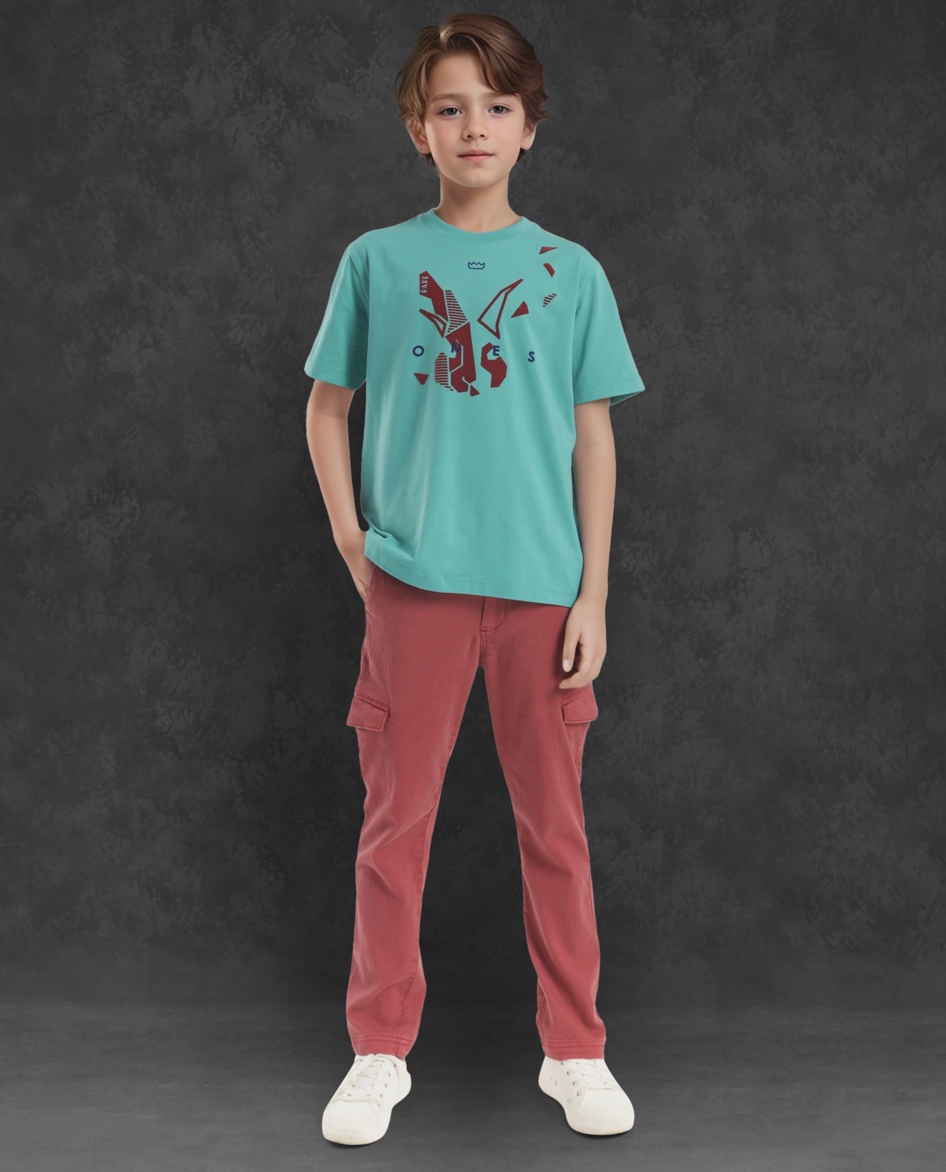 Rare Ones Kids Div Green Cotton Half Sleeves Crew Neck Regular Fit Graphic Print T-Shirt