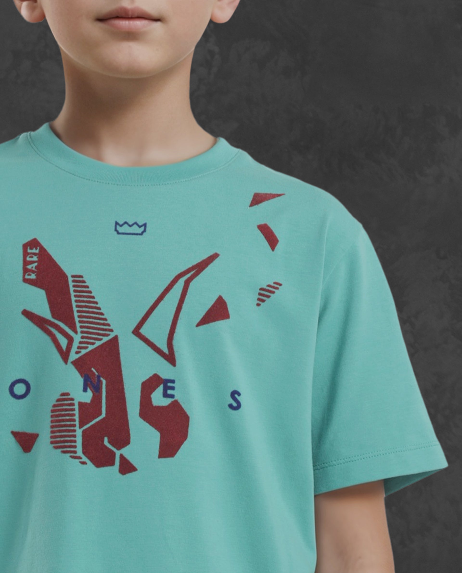 Rare Ones Kids Div Green Cotton Half Sleeves Crew Neck Regular Fit Graphic Print T-Shirt