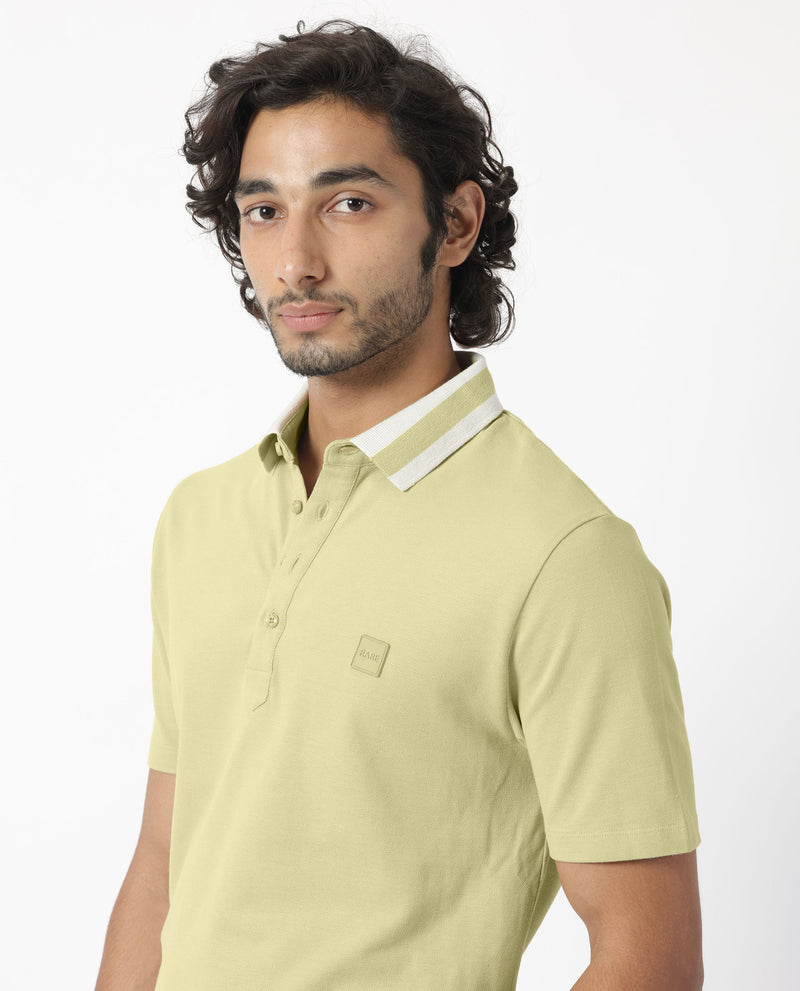 RARE RABBIT MEN'S DIVIDE DUSKY GREEN POLO COTTON FABRIC SHORT SLEEVES COLLARED NECK SLIM FIT