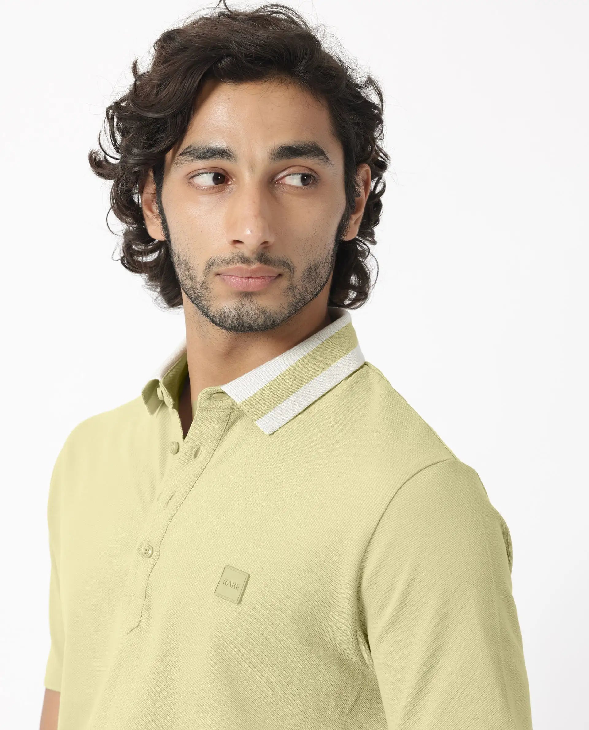 Rare Rabbit Men's Divide Dusky Green Cotton Plain Regular Fit Half Sleeve Polo