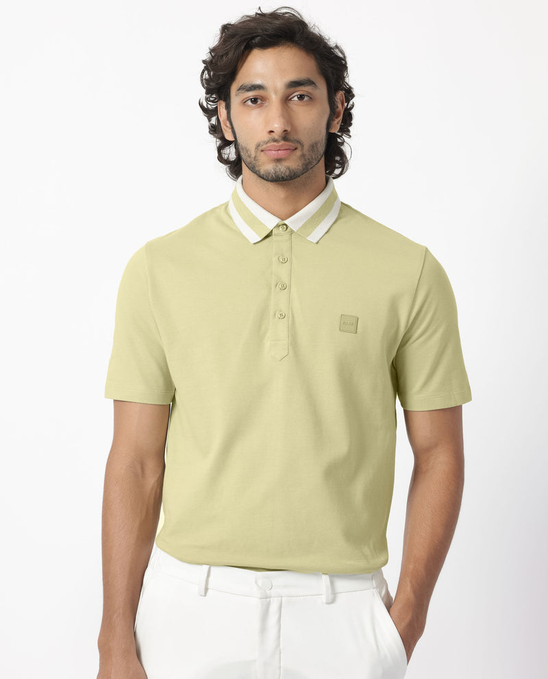 RARE RABBIT MEN'S DIVIDE DUSKY GREEN POLO COTTON FABRIC SHORT SLEEVES COLLARED NECK SLIM FIT