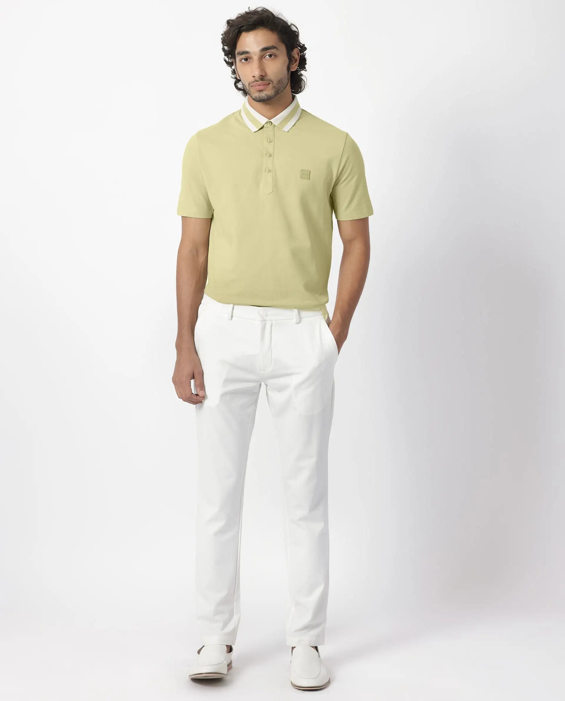 Rare Rabbit Men's Divide Dusky Green Cotton Plain Regular Fit Half Sleeve Polo