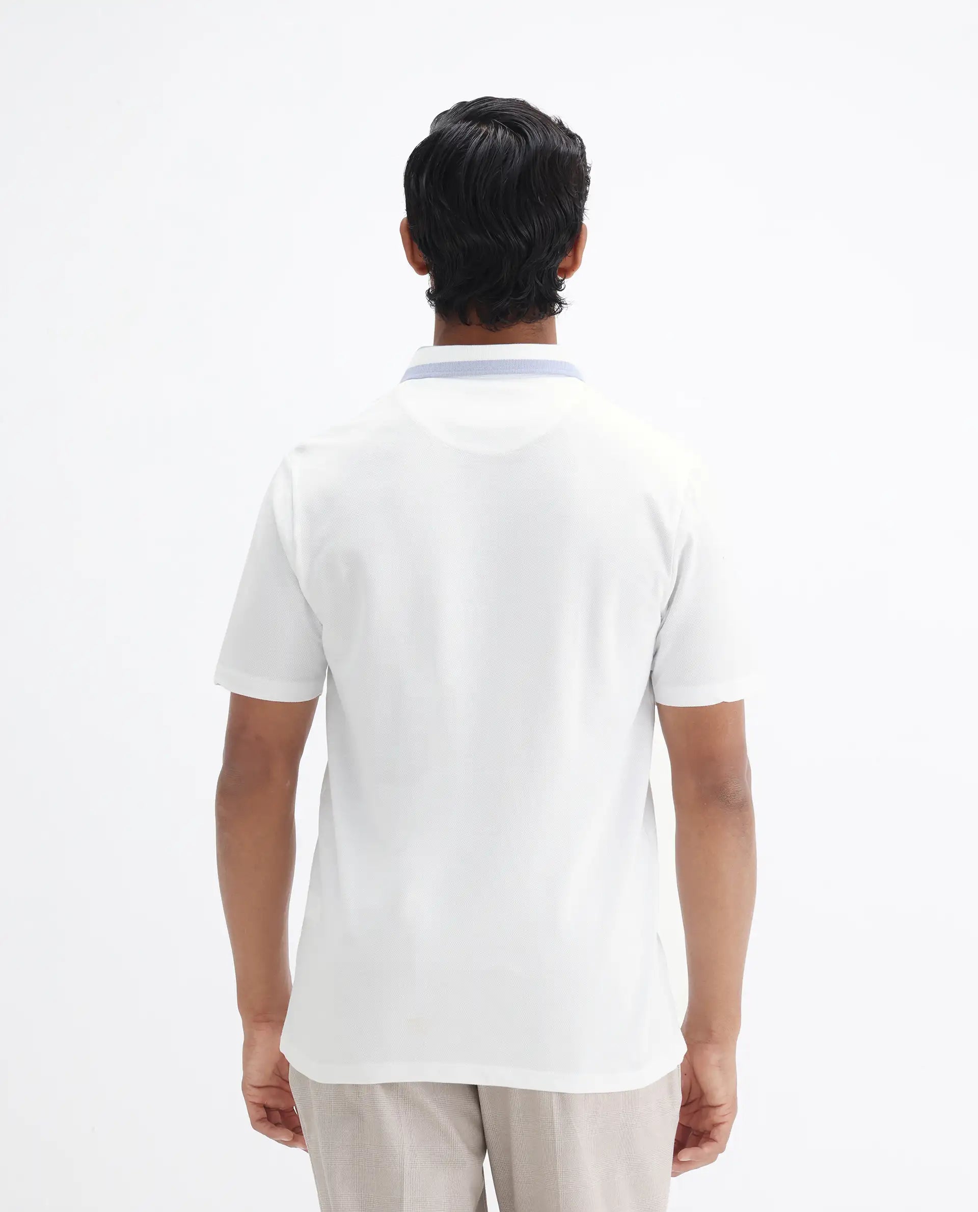 Rare Rabbit Men's Divide White Cotton Plain Regular Fit Half Sleeve Polo