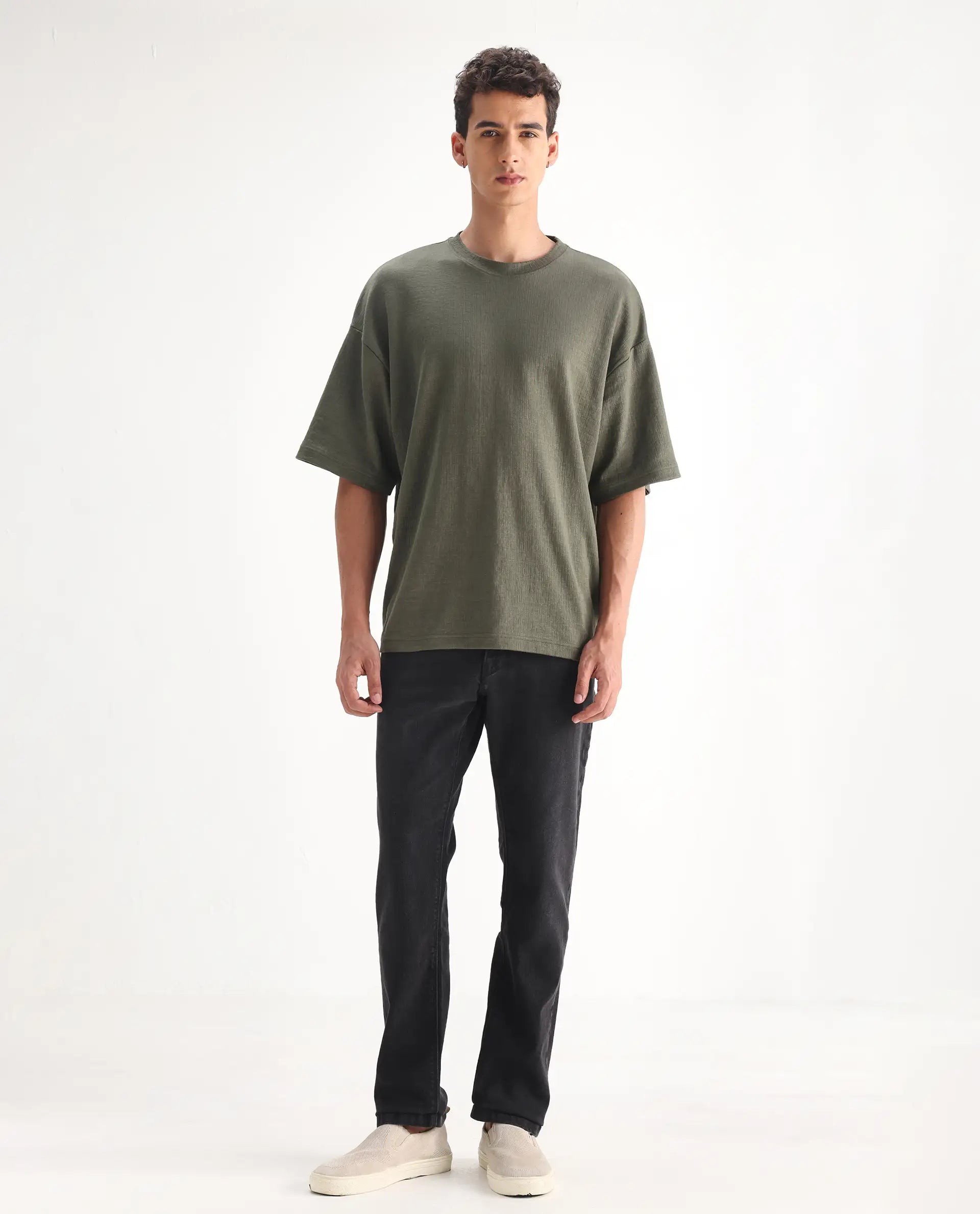 Rare Rabbit Men's Divi Grey Cotton Plain Hawk Slim Fit Jeans