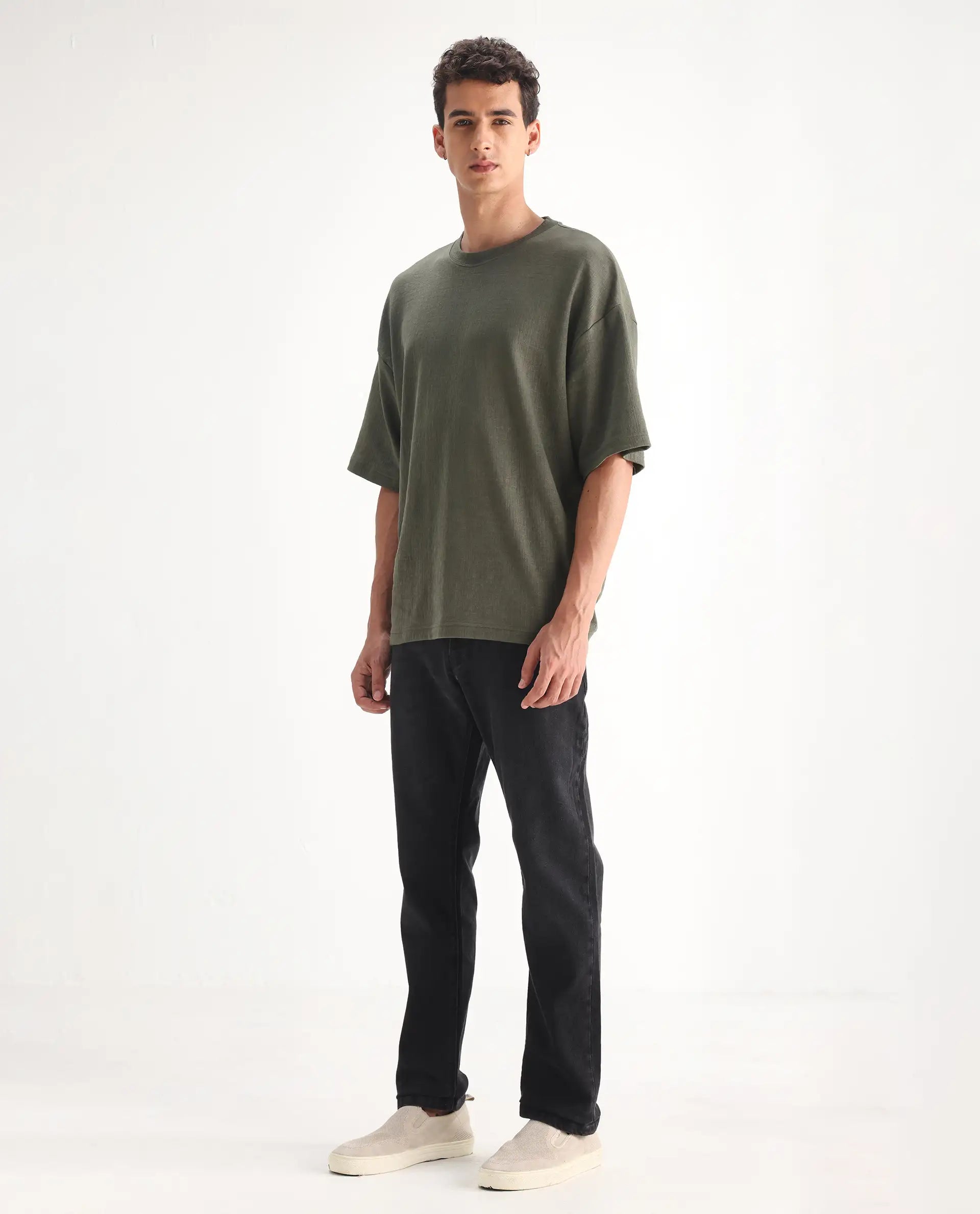 Rare Rabbit Men's Divi Grey Cotton Plain Hawk Slim Fit Jeans